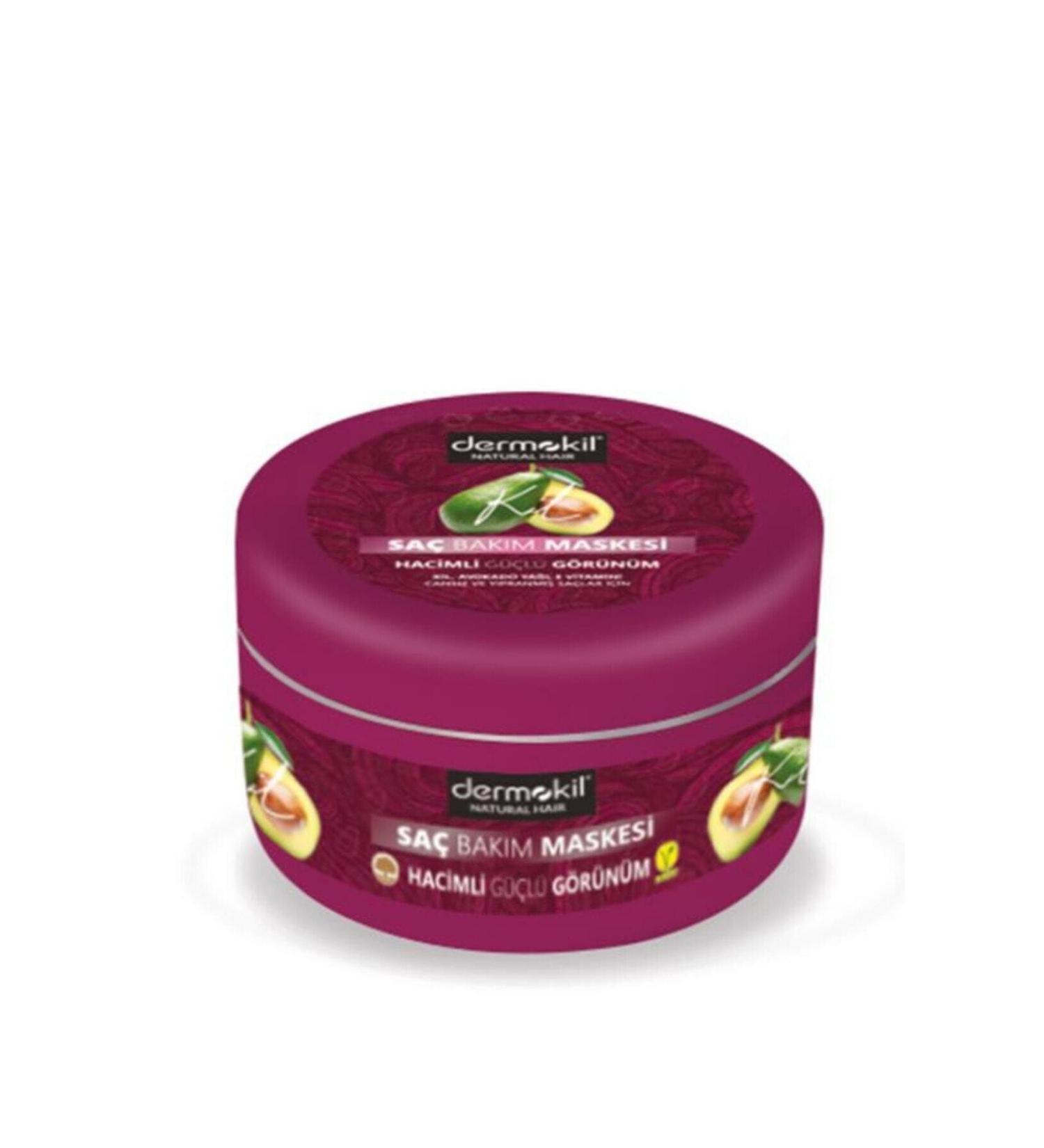 Dermokil Clay Vegan Avocado and Vitamin E Hair Mask 300 G. Voluminous Strong Look Hair Care Mask