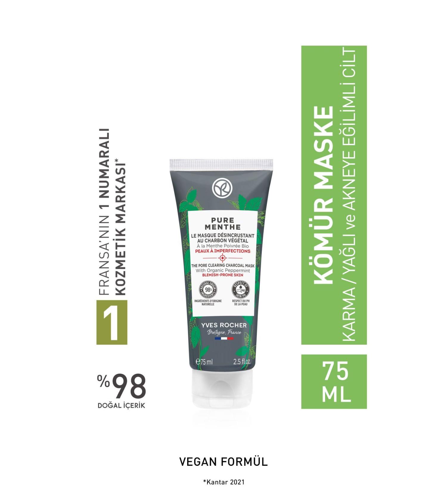 Yves Rocher Pure Menthe Charcoal Mask for Combination Oily and Acne Prone Skin - 75 ml - Buy Online on GoSupps.com