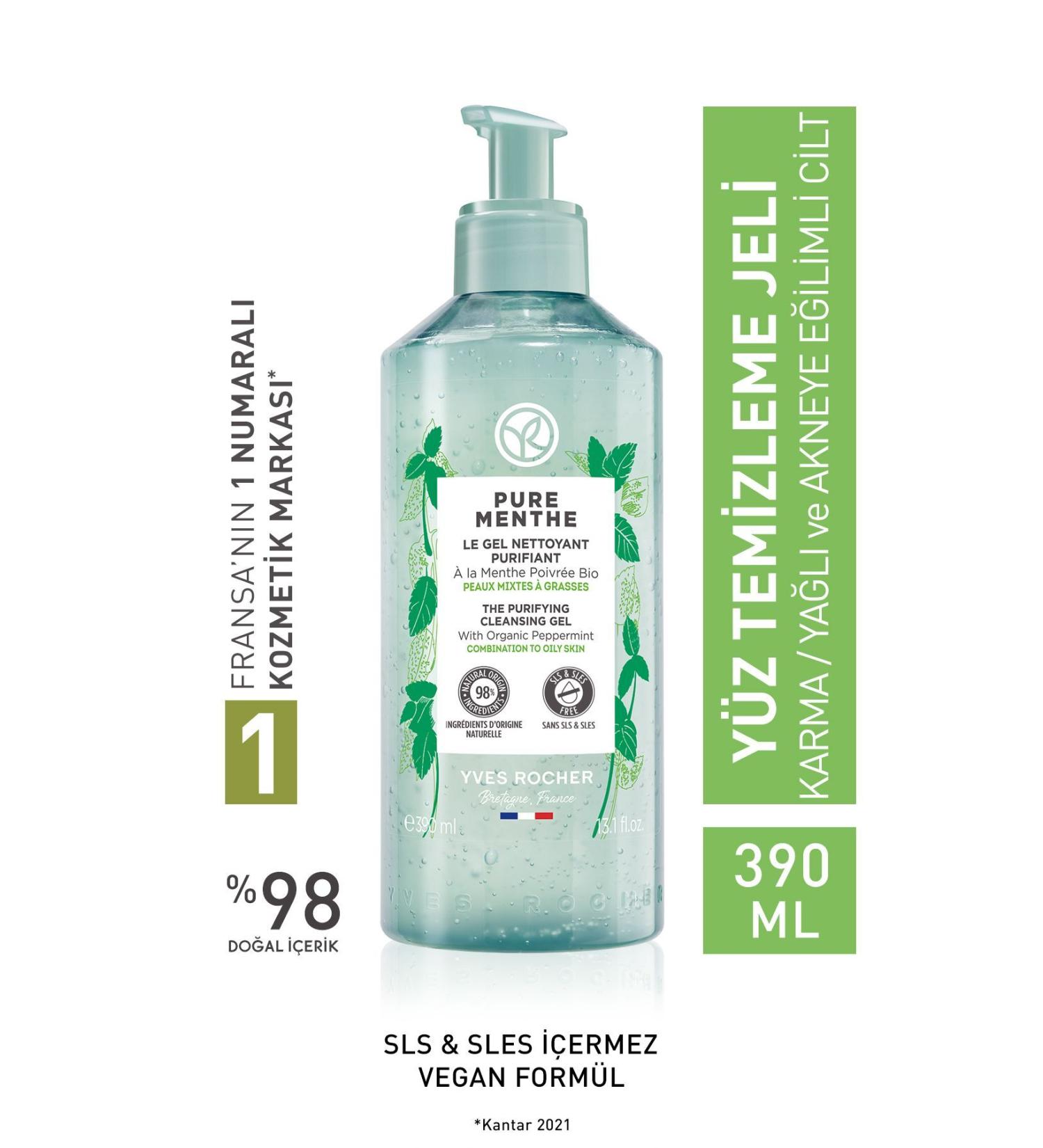 Yves Rocher Pure Menthe Prebiotic Face Wash / Cleansing Gel for Combination and Oily Skin - 390 ml - Buy Online on GoSupps.com