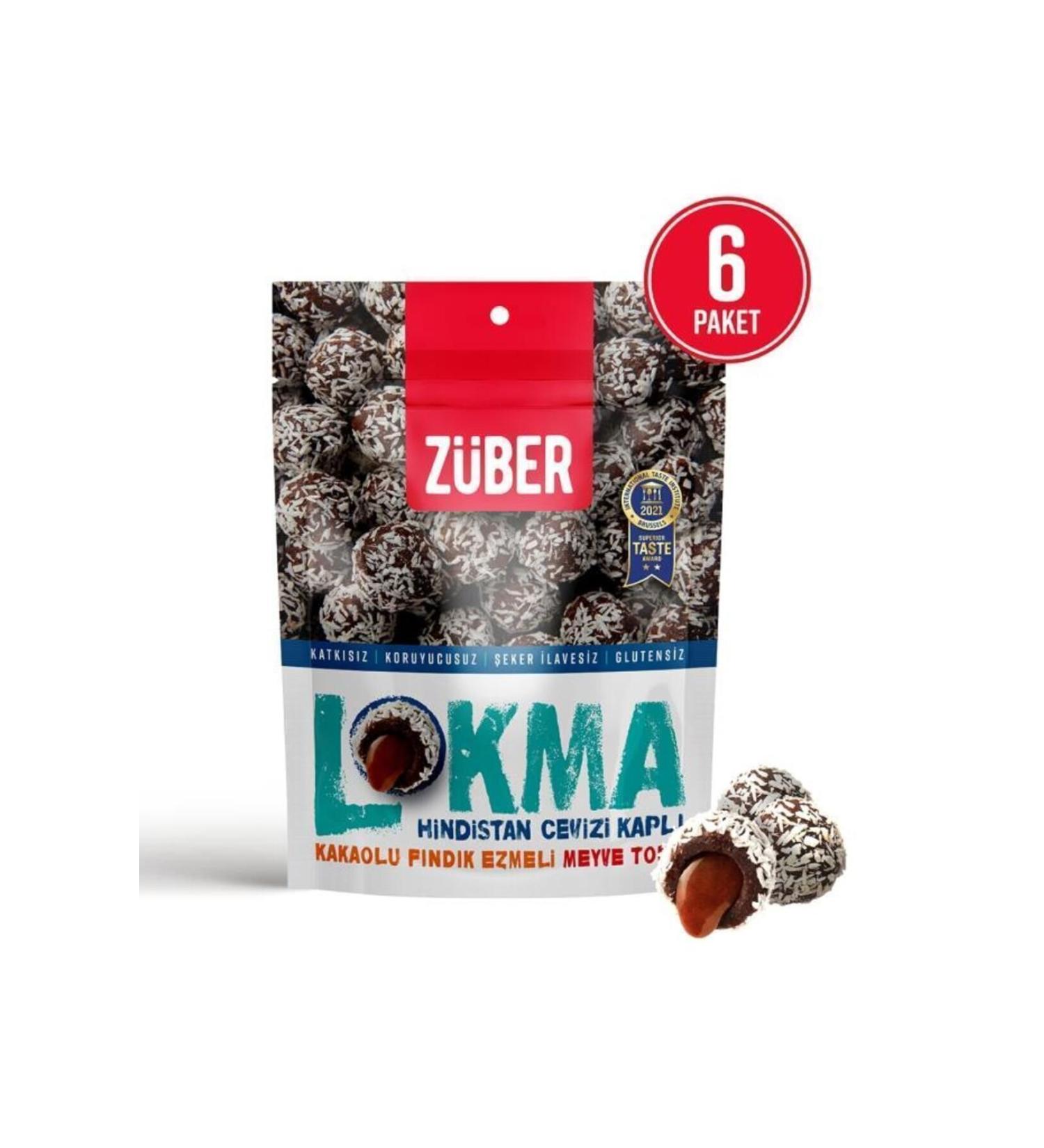 Zuber Lokma Coconut Coated Cocoa Hazelnut Paste Fruit Ball 96g X 6 Pack - Buy Online on GoSupps.com