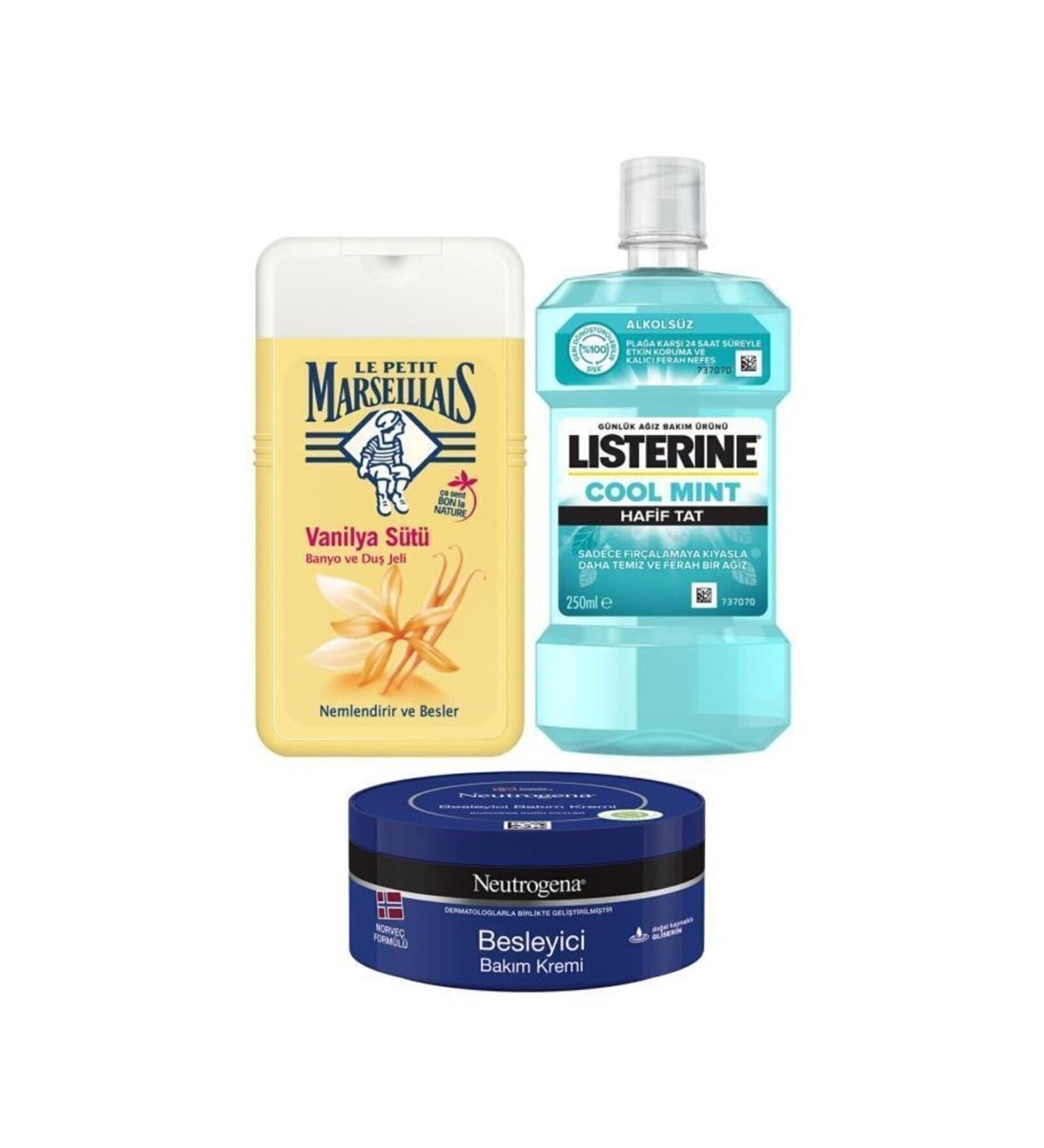 Le Petit Marseillais Vanilla Milk 250 Ml + Listerine Cool Mint 250 Ml + Neutrogena Nourishing Care Cream 300 Ml