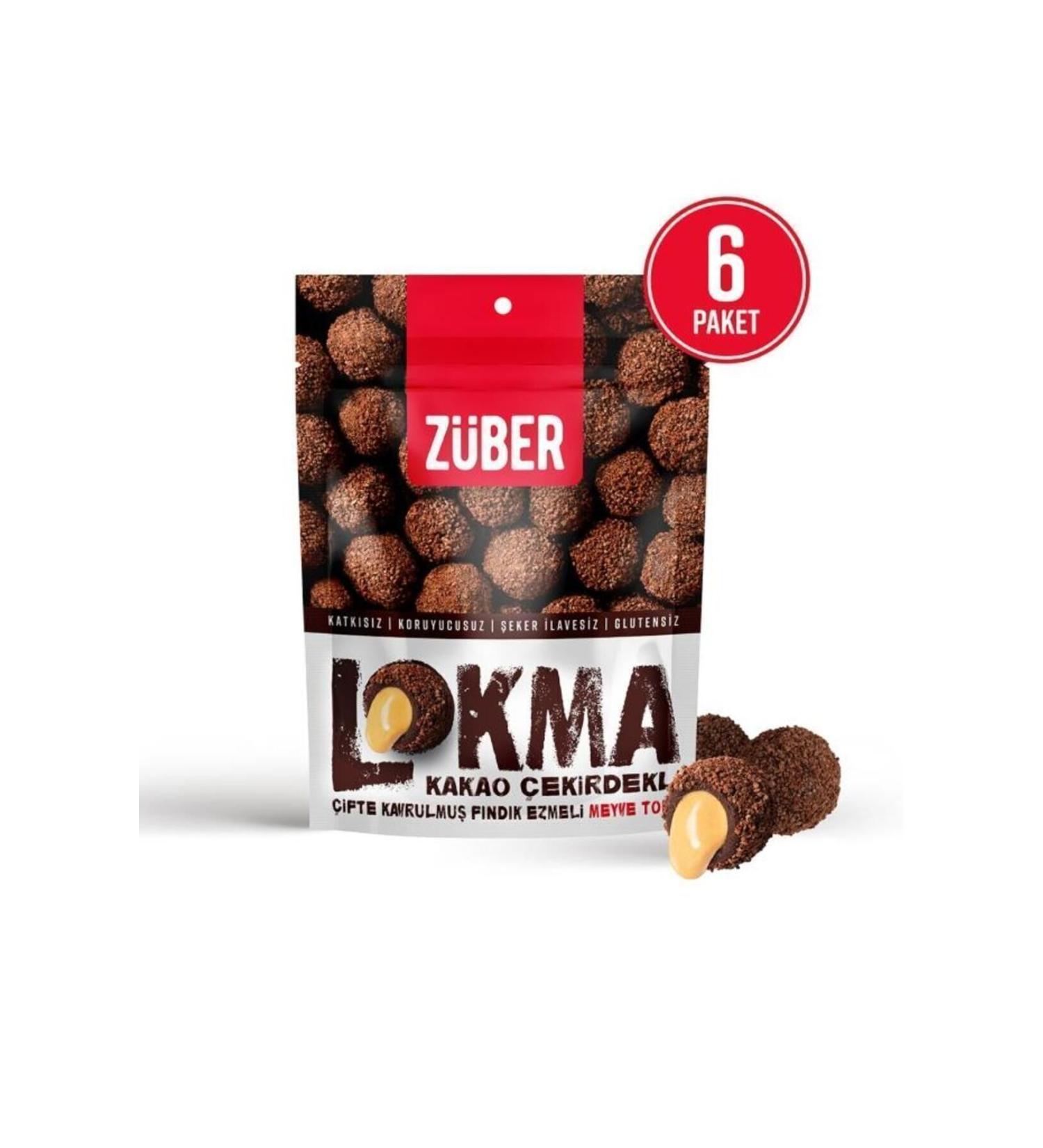 Zuber Lokma Cocoa Bean Coated Hazelnut Paste Fruit Ball 96g X 6 Pack - Buy Online on GoSupps.com