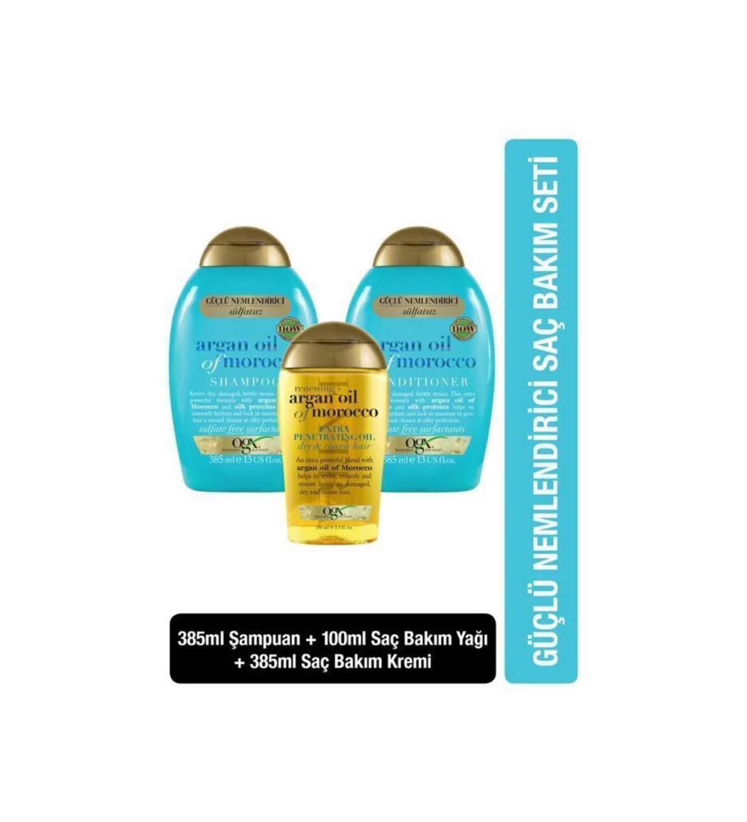 OGX Argan Oil Of Morocco Sulfate-Free Shampoo + Hair Care Conditioner + Argan Oil Of Morocco Hair Care Oil - Buy Online on GoSupps.com