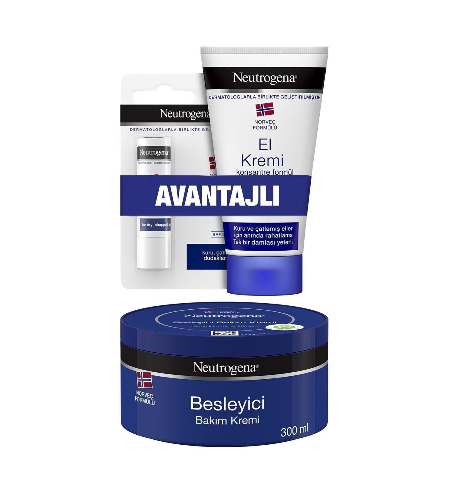 Neutrogena Norwegian Formula Nourishing Care Cream 300 ml Perfumed Hand Cream 75 ml Lip Balm