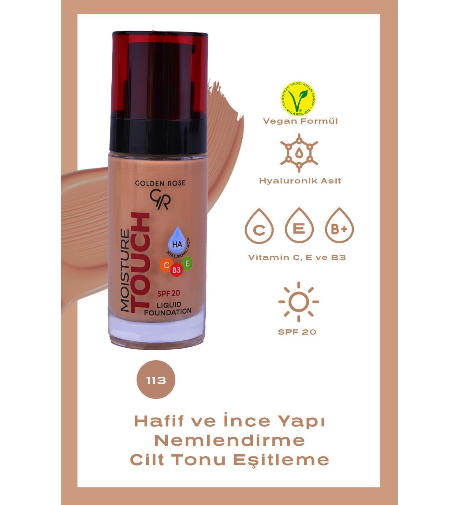 Golden Rose Moisture Touch Liquid Foundation Spf20 No: 113 Moisturizing Foundation - 8691190533786 - Buy Online on GoSupps.com