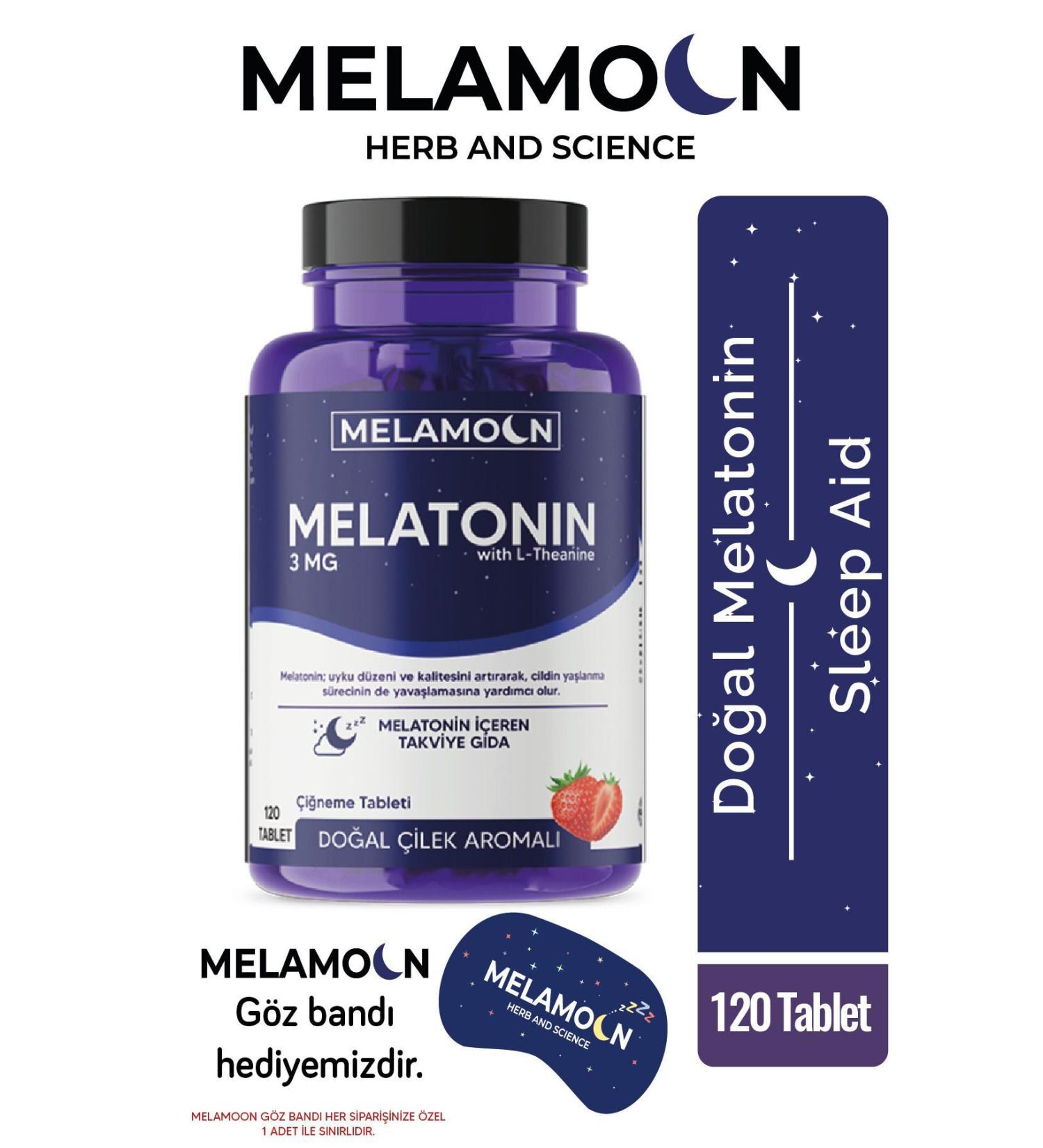 Melamoon Natural Melatonin and Theanine Containing 120 Tablets Supplementary Food 3 Mg - Better Quality and Stress-Free Sleep - Buy Online on GoSupps.com