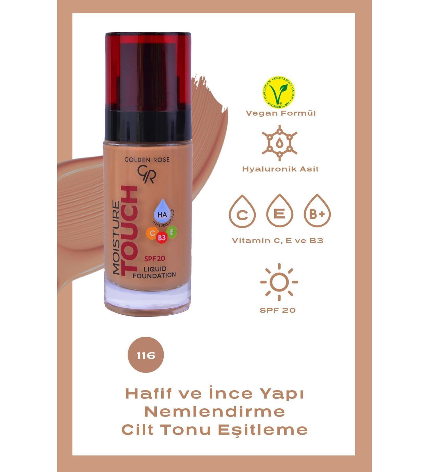 Golden Rose Moisture Touch Liquid Foundation Spf20 No: 116 Moisturizing Foundation - 8691190533816 - Buy Online on GoSupps.com