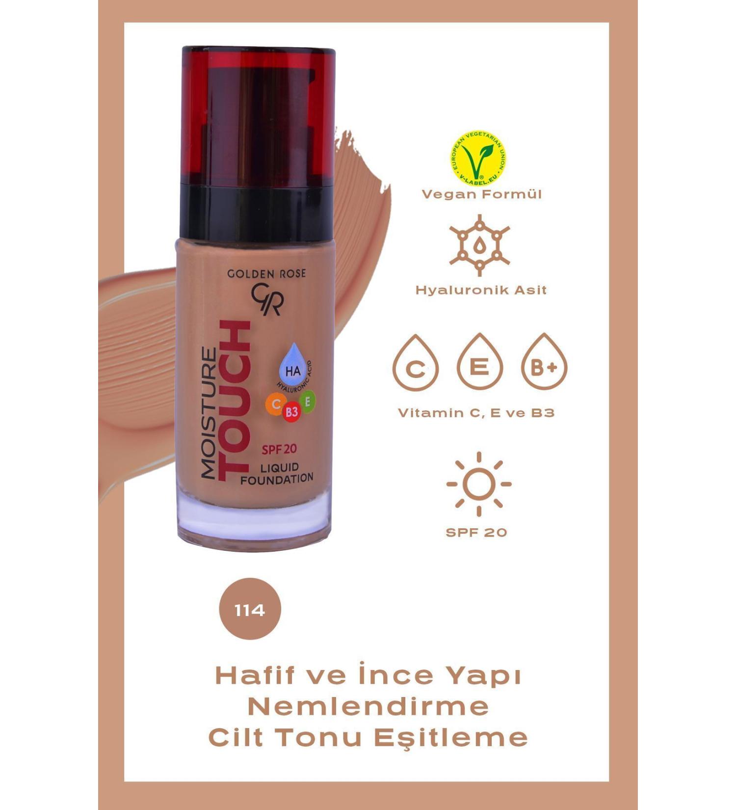 Golden Rose Moisture Touch Liquid Foundation Spf20 No: 114 Moisturizing Foundation - 8691190533793 - Buy Online on GoSupps.com