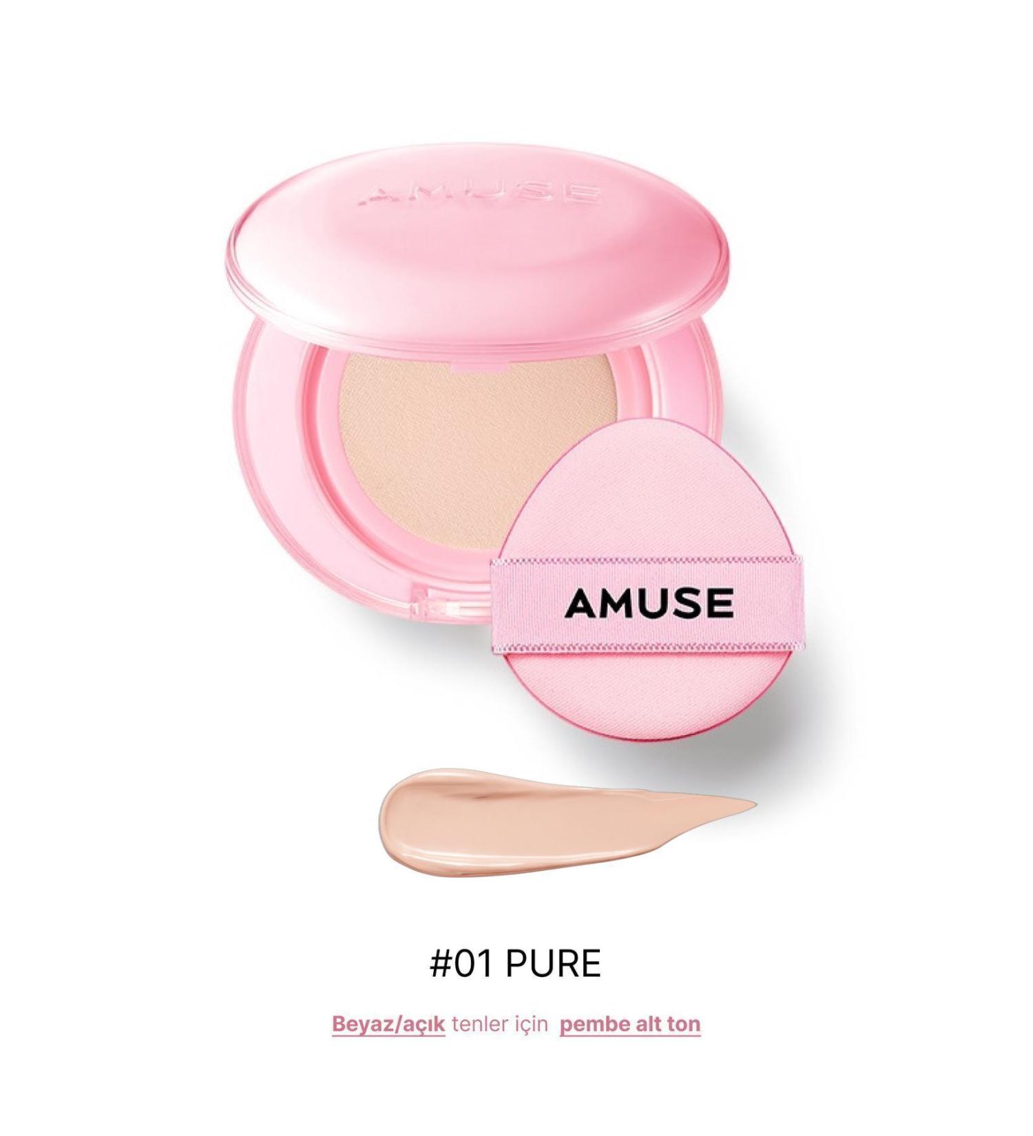Amuse Dew Power Vegan Cushion Spf 50 Pa (KORENDY) Centella and Peptide Shiny Finish 15g #01 PURE - Buy Online on GoSupps.com