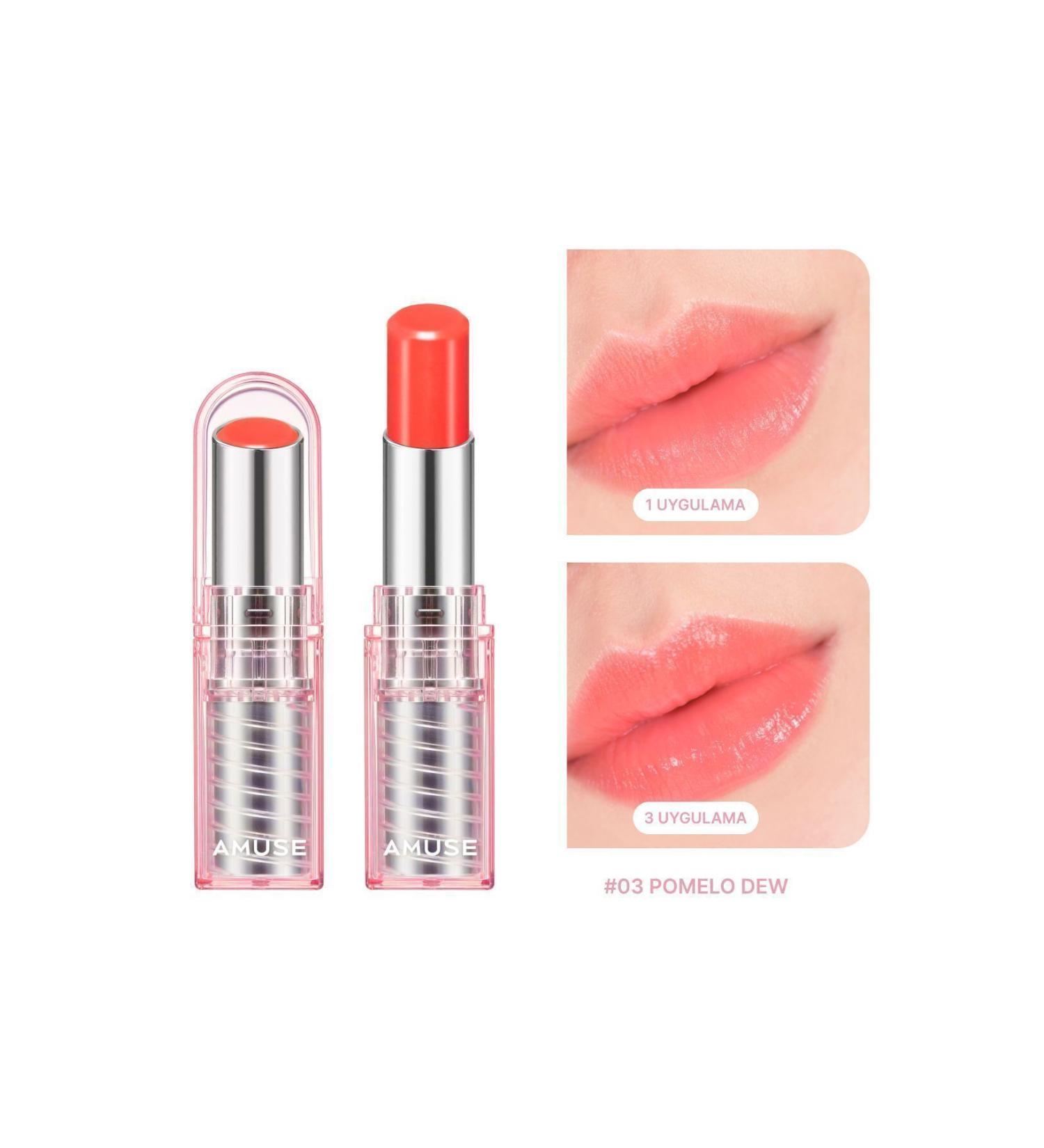 Amuse Dew Balm (KORENDY) Tinted Vegan Collagen Nourishing Lip Balm 3.2g #03 Pomelo Dew