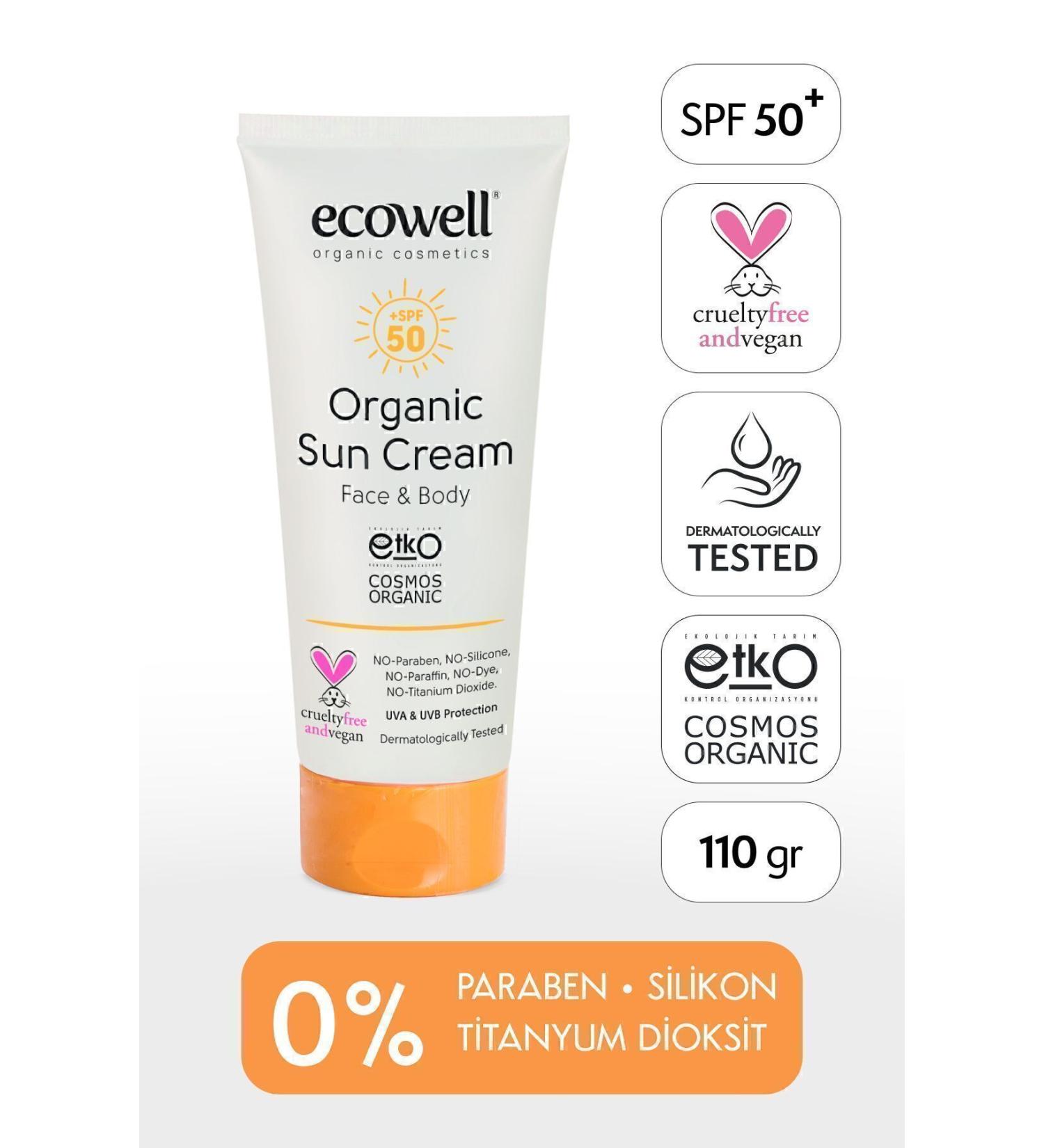 Ecowell Organic Sun Cream Spf 50 Vegan Certified Mineral Filter Face and Body Uva Uvb Protection 110 gr - Buy Online on GoSupps.com