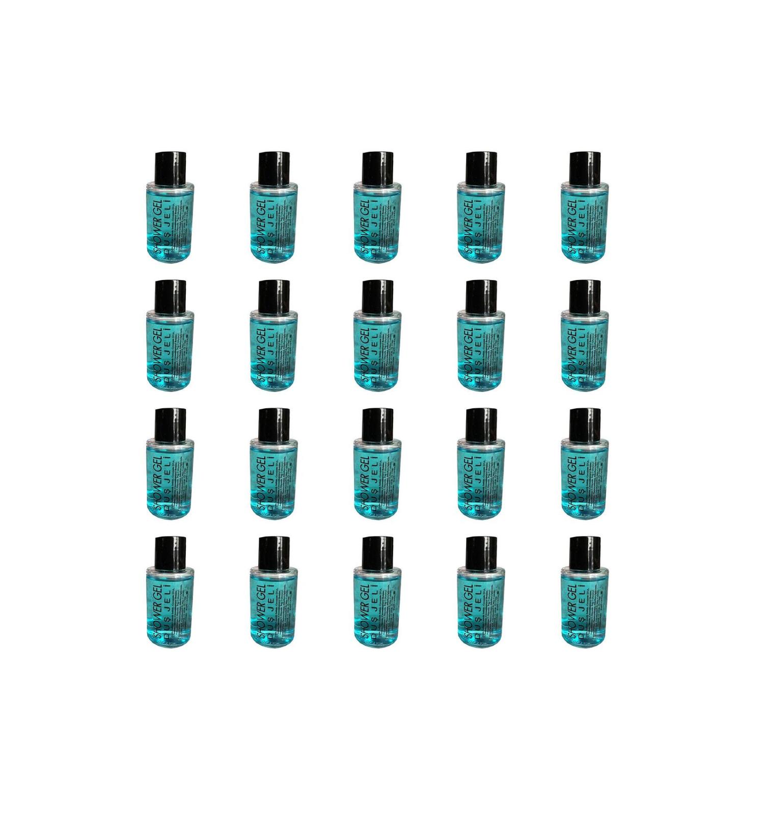 omeyva Disposable Mini Hotel Travel Camping Shower Gel - Blue - Bottle - 30 cc / 30 ml. - 20 Pieces