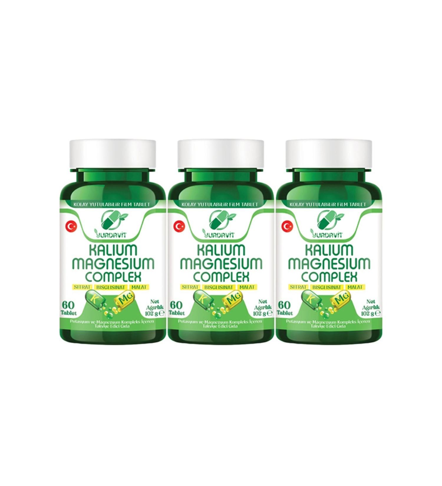 Yurdavit Kalium Magnesium Complex 3x60 Tablets Potassium Magnesium Citrate Malate Bisglycinate Complex - Buy Online on GoSupps.com