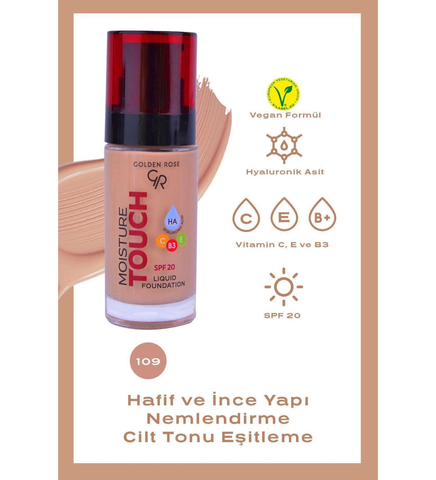 Golden Rose Moisture Touch Liquid Foundation Spf20 No: 109 Moisturizing Foundation - 8691190533748 - Buy Online on GoSupps.com