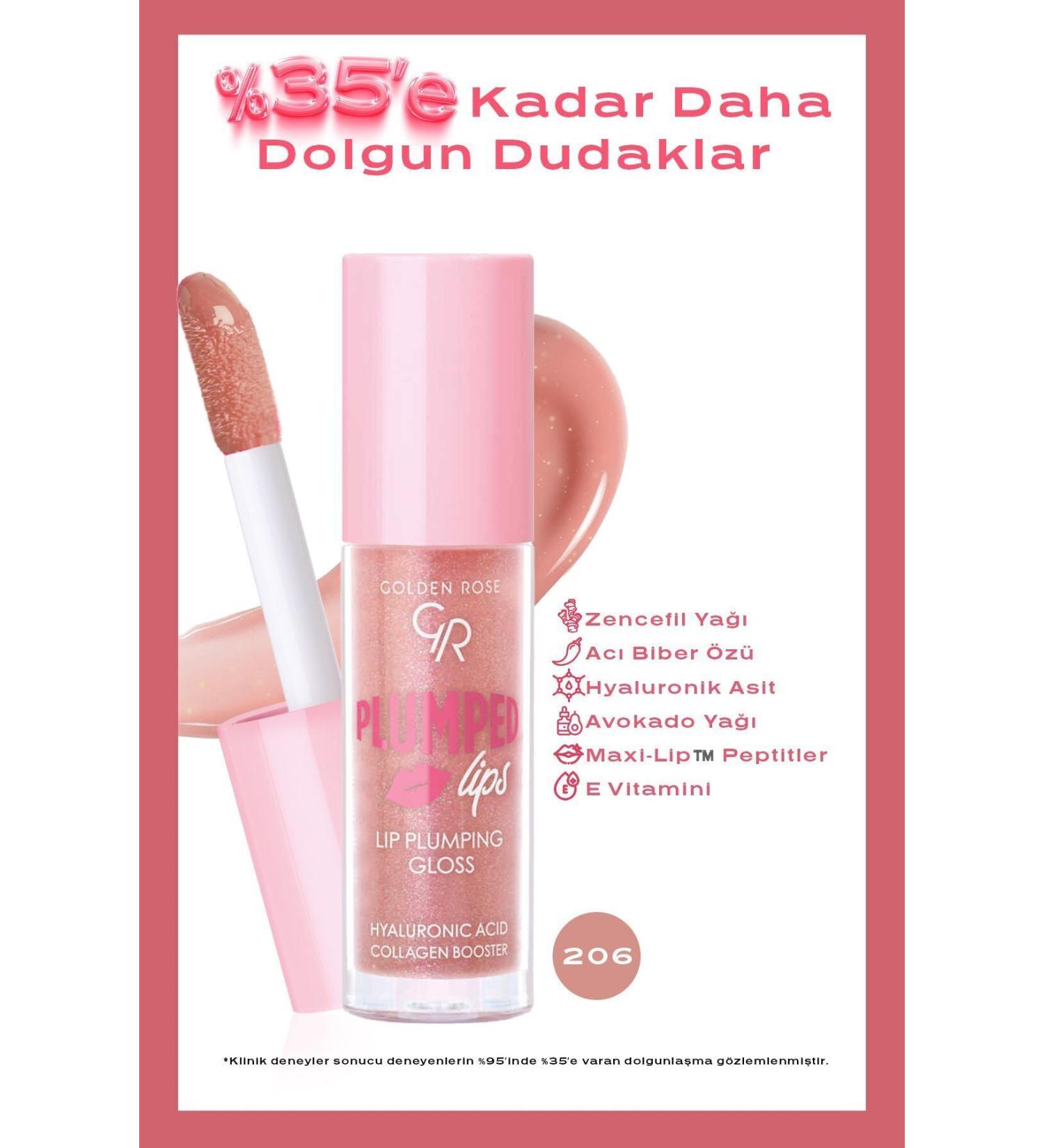 Golden Rose Plumped Lips Lip Plumping Gloss No: 206 - Plumping Lip Gloss - 8691190528522 - Buy Online on GoSupps.com