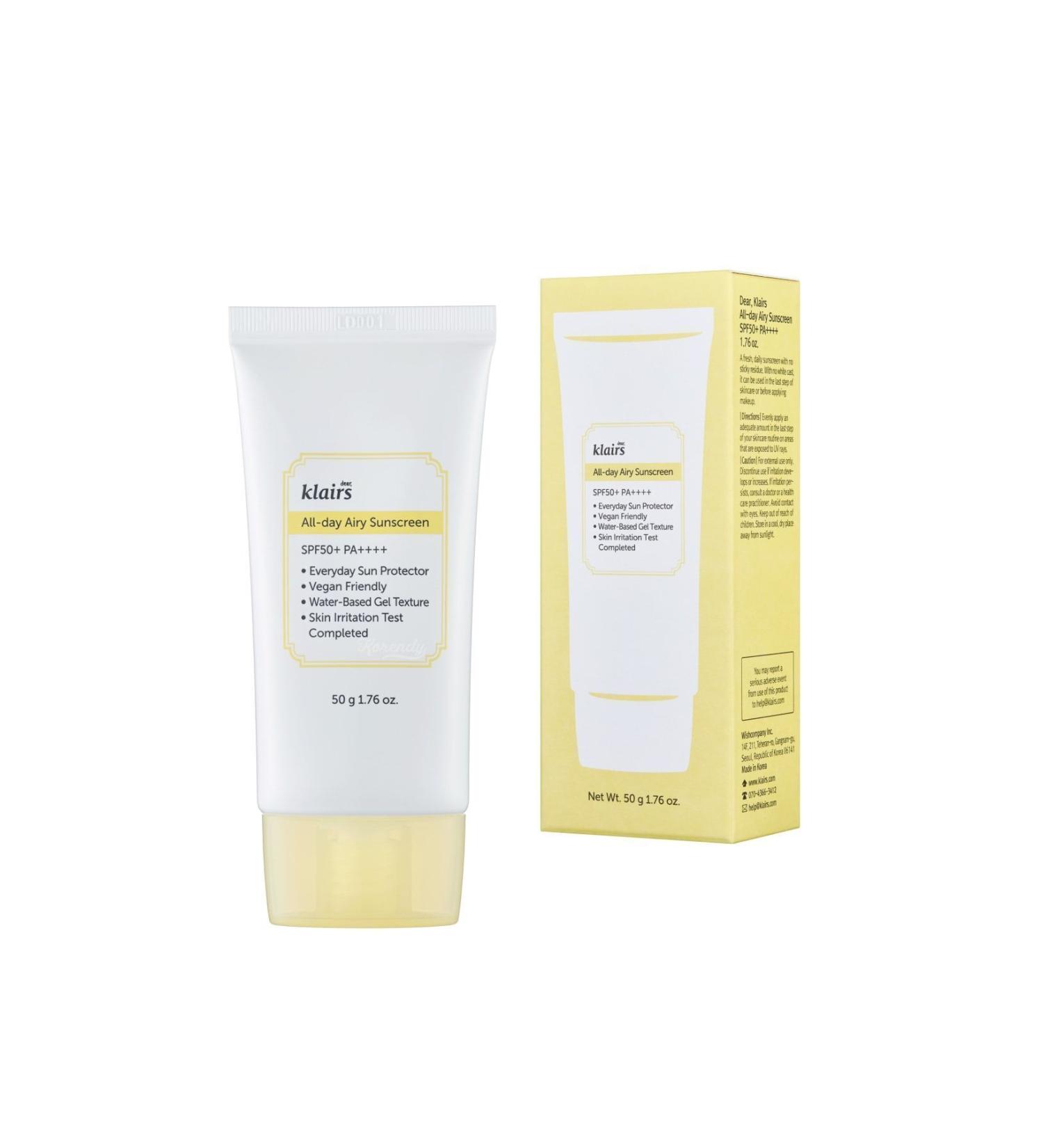 Dear Klairs All Day Airy Sunscreen Spf 50 Pa (KORENDY) Light Texture Water Based Chemical Filter Sun Cream 50gr