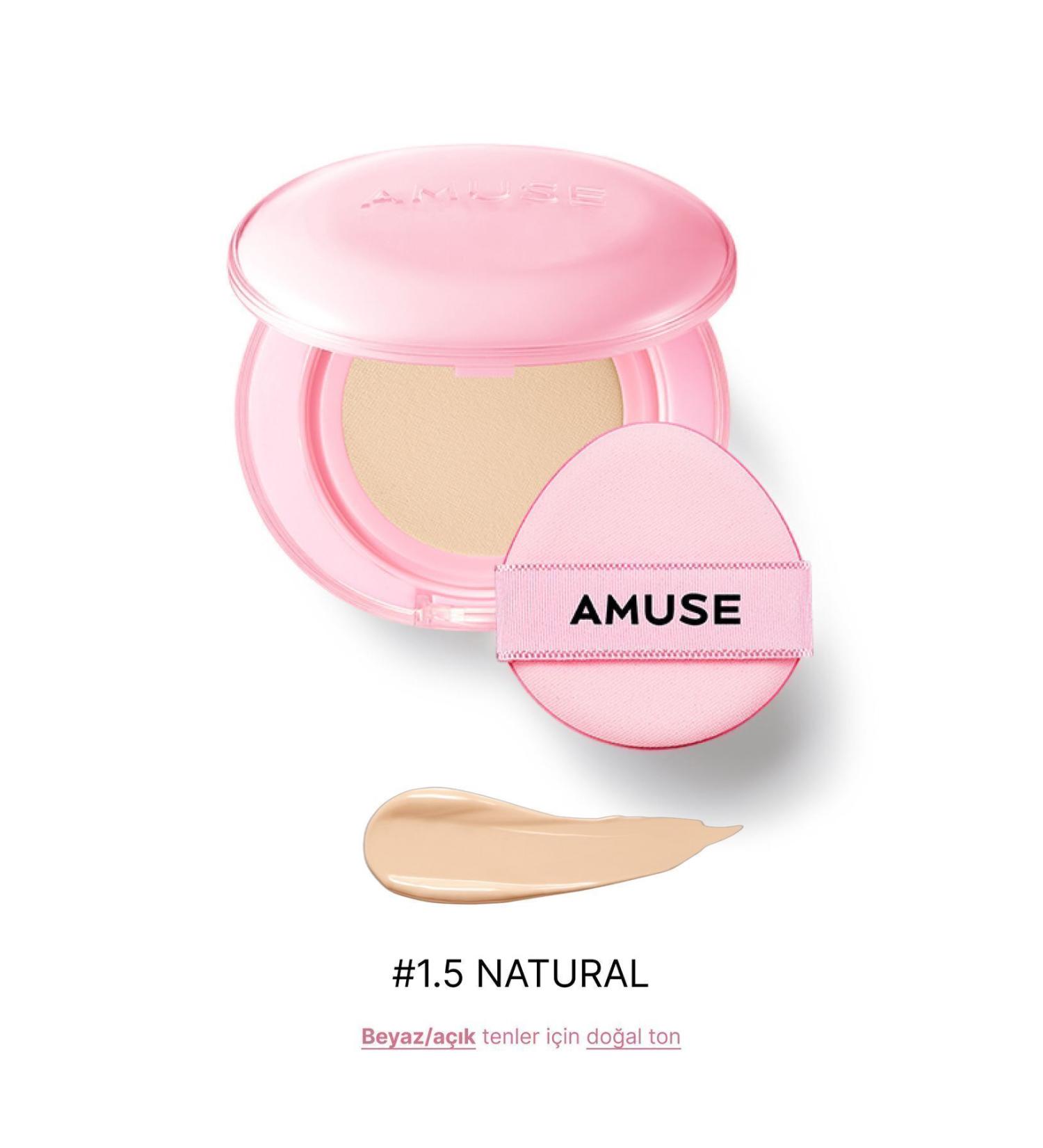 Amuse Dew Power Vegan Cushion Spf 50 Pa (KORENDY) Centella and Peptide Shiny Finish 15g #1.5 Natural - Buy Online on GoSupps.com