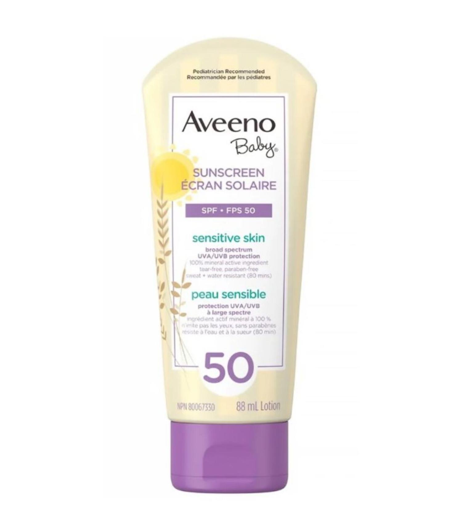 AVEENO Baby Sunscreen Ecran Solare spf 50 Sensitive Skin Sun Cream 88 ml
