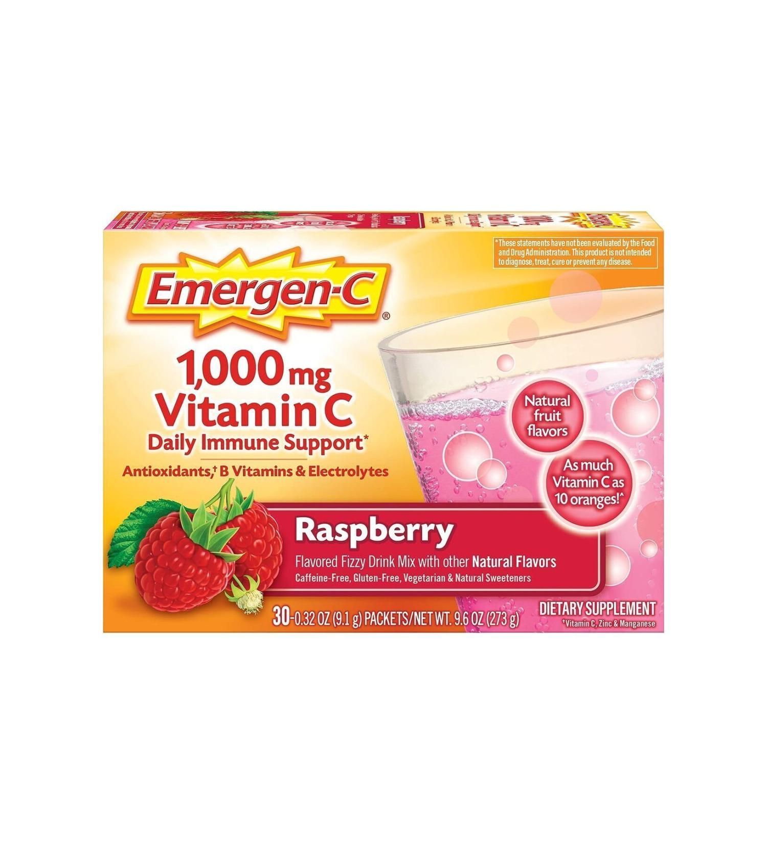 EMERGENCY Emergen-C Vitamin C 1000 mg Raspberry 30 Pieces - Buy Online on GoSupps.com