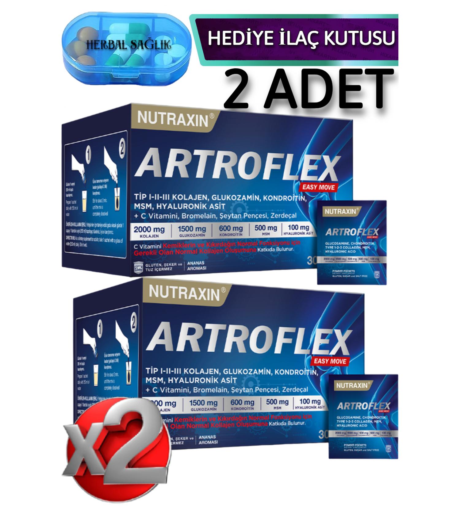 Nutraxin 2 Pieces Artroflex Easy Move - (Glucosamine-Chondroitin-Msm-Bromelain-Collagen-Okra Flower) 30 Pieces Sachet