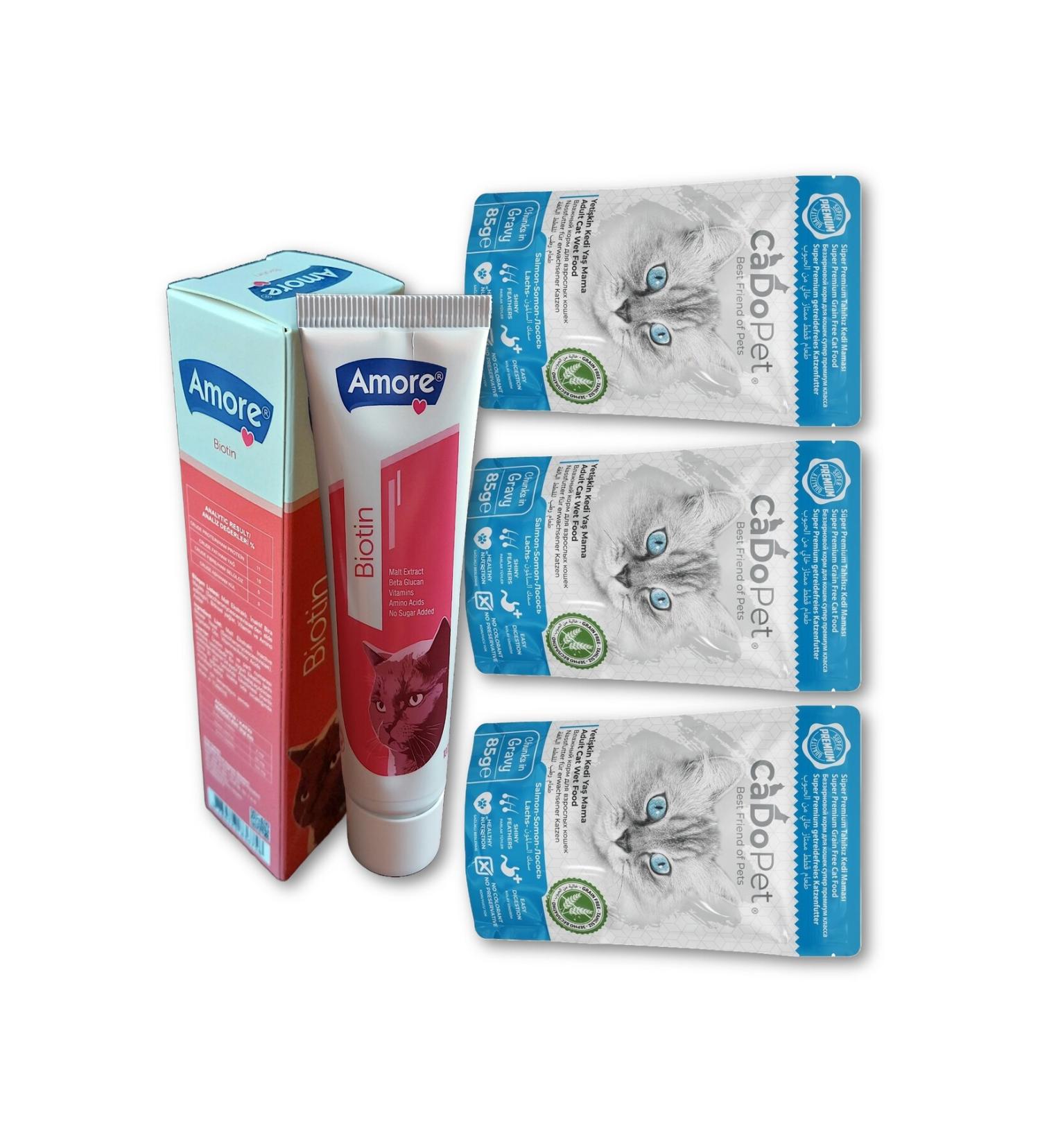 AMORE Feather Health 100ml Zinc-Beta Glucan Cat Malt CadoPet Salmon Meat 3 Punch Wet Food