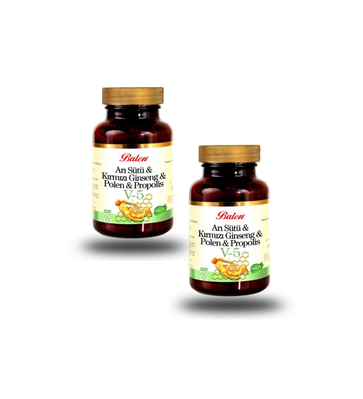 Balen 2 Boxes V5 Royal Jelly Red Ginseng Pollen Propolis 60 Tablets