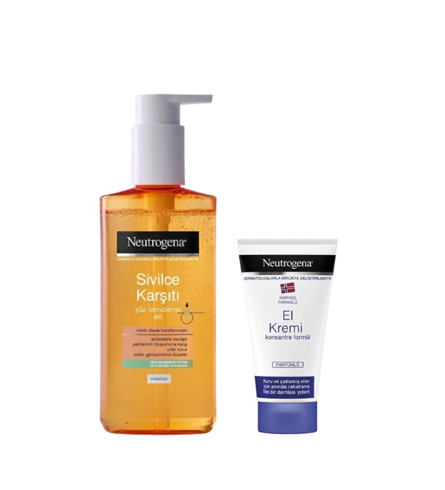 Neutrogena Anti-Acne Facial Cleansing Gel 200 ml & Hand Cream 50 ml Perfumed Norwegian Formula
