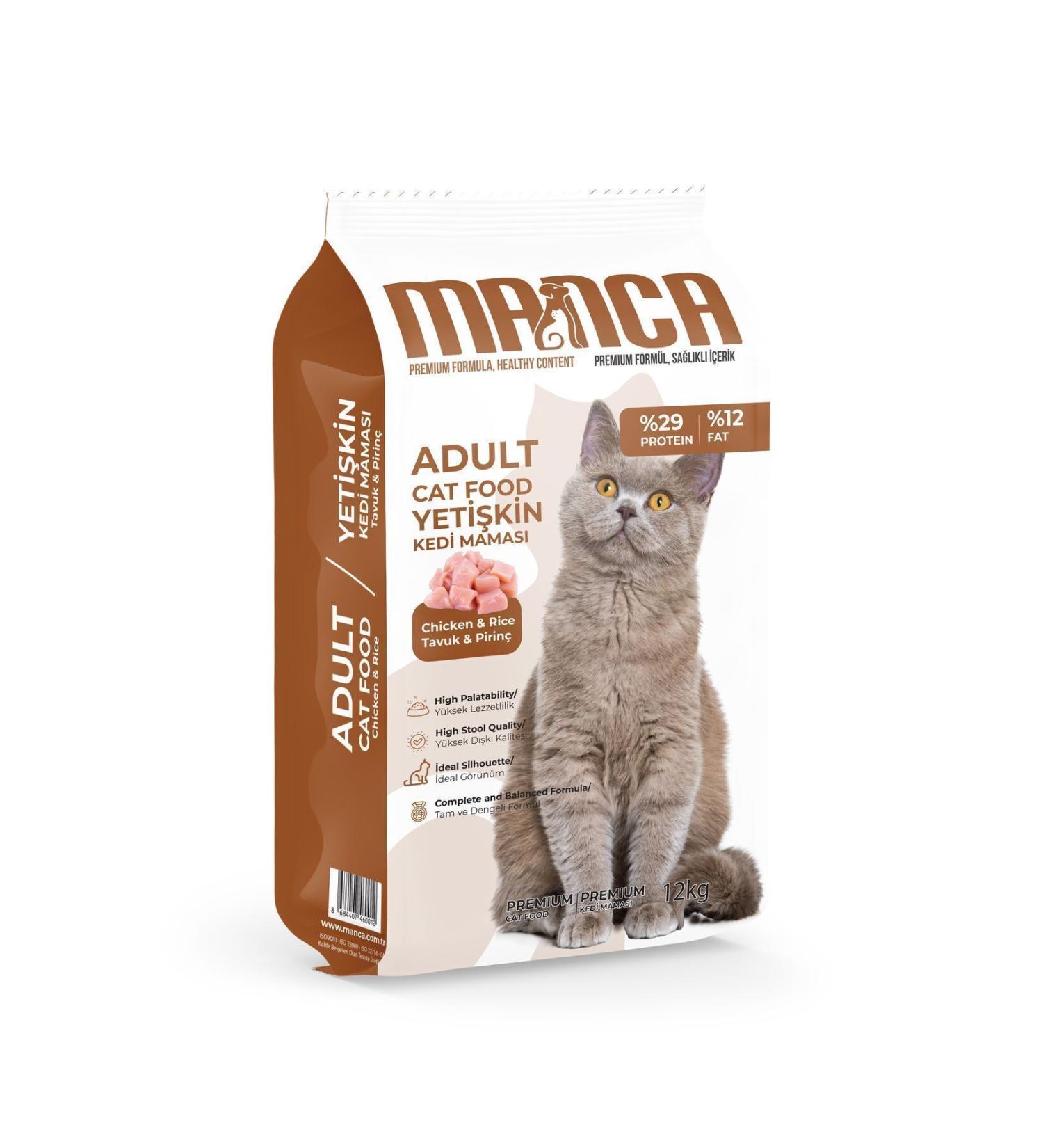 Manca Premium Adult Cat Food Chicken & Rice 12Kg