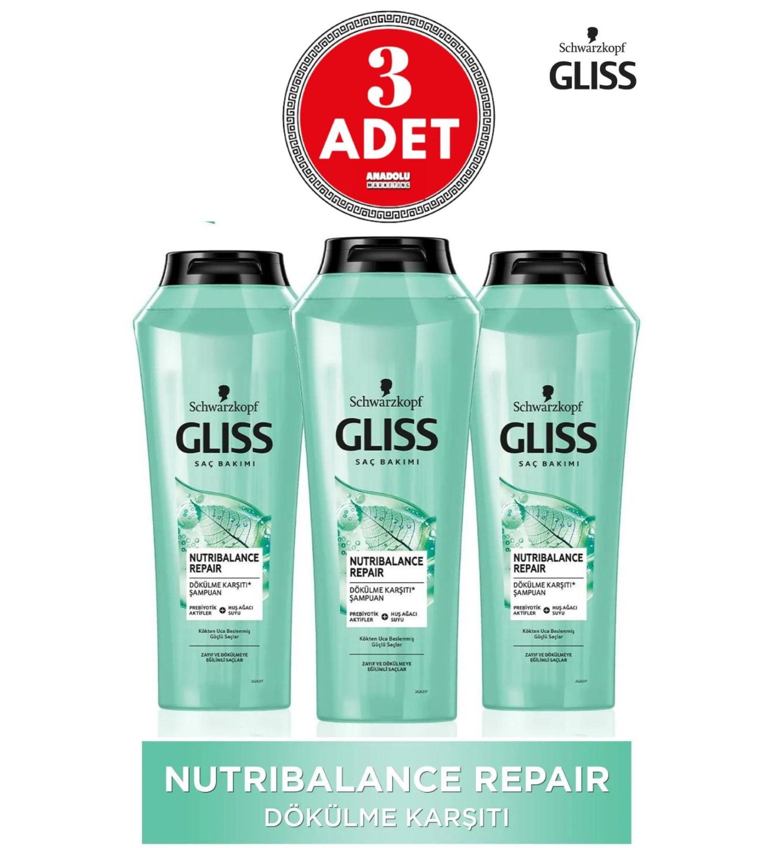 Gliss Nutribalance Repair Anti Hair Loss Shampoo 500 ml 3 Pieces