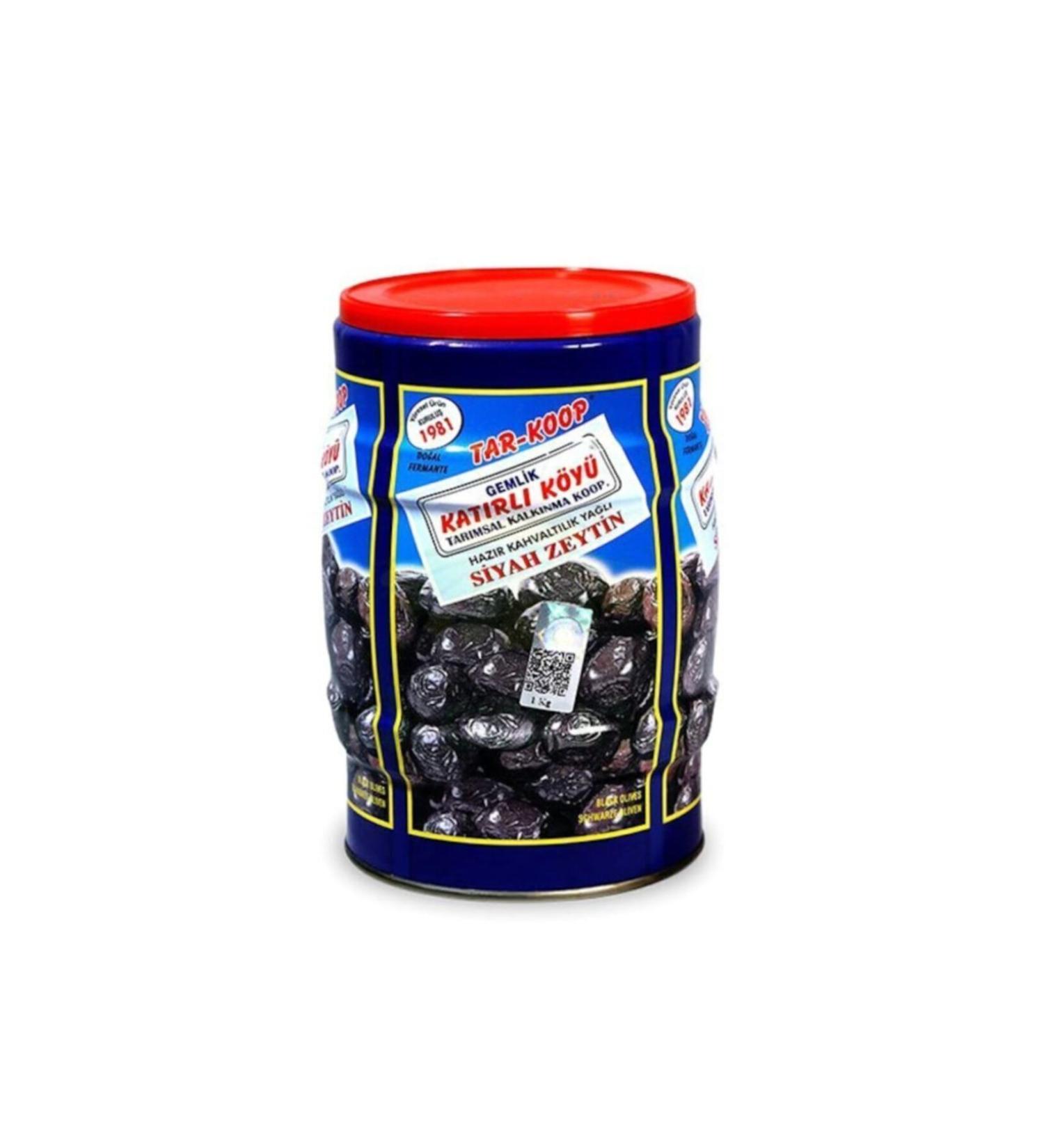 Kat rl Olive Tar-koop Kat rl Village Gemlik Breakfast Black Olive Tin 1 kg