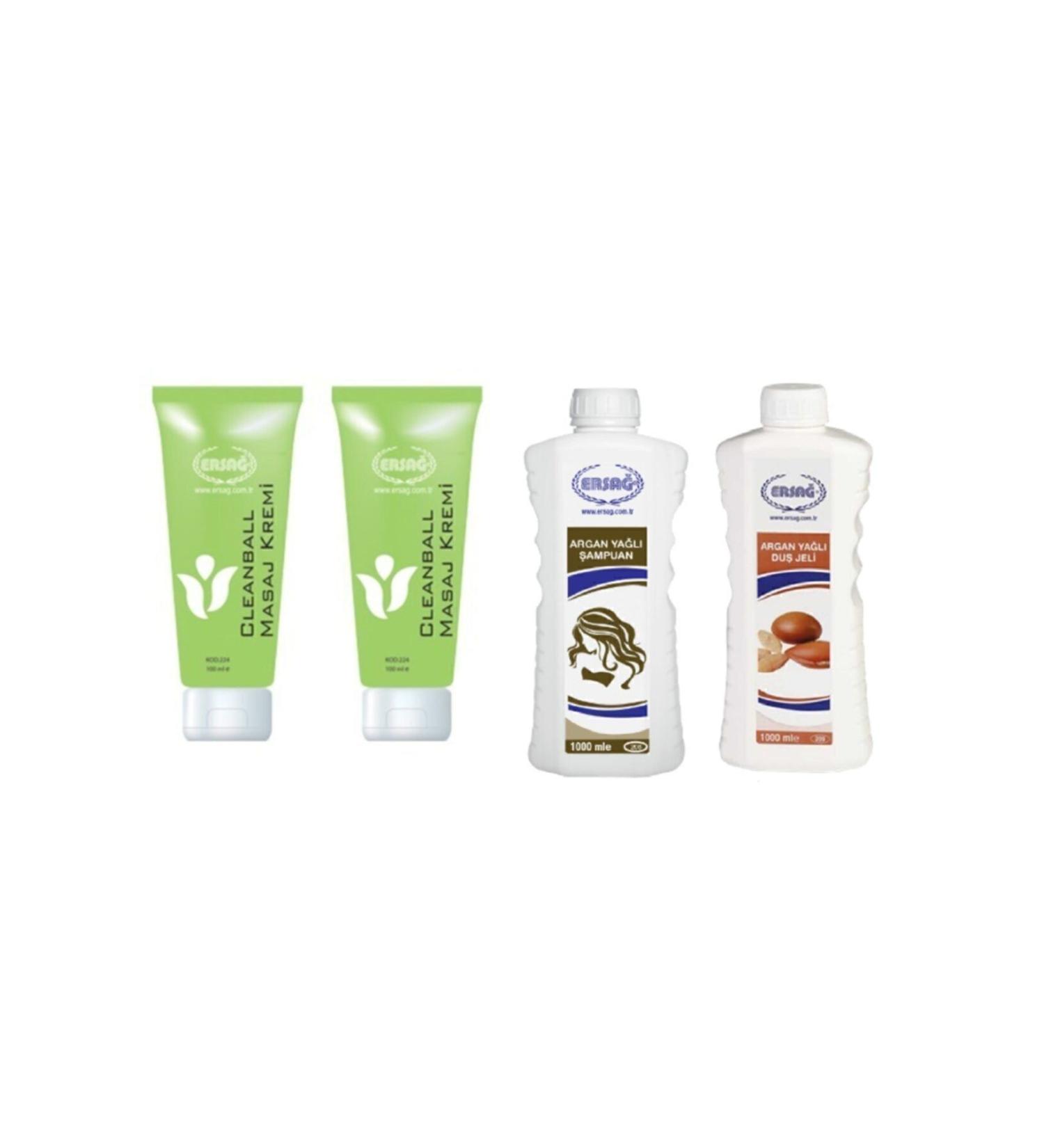 Ersa Cleanball Massage Cream 200 ml X 2 & Argan Oil Shampoo 1000ml And Argan Oil Shower Gel 1000 ml