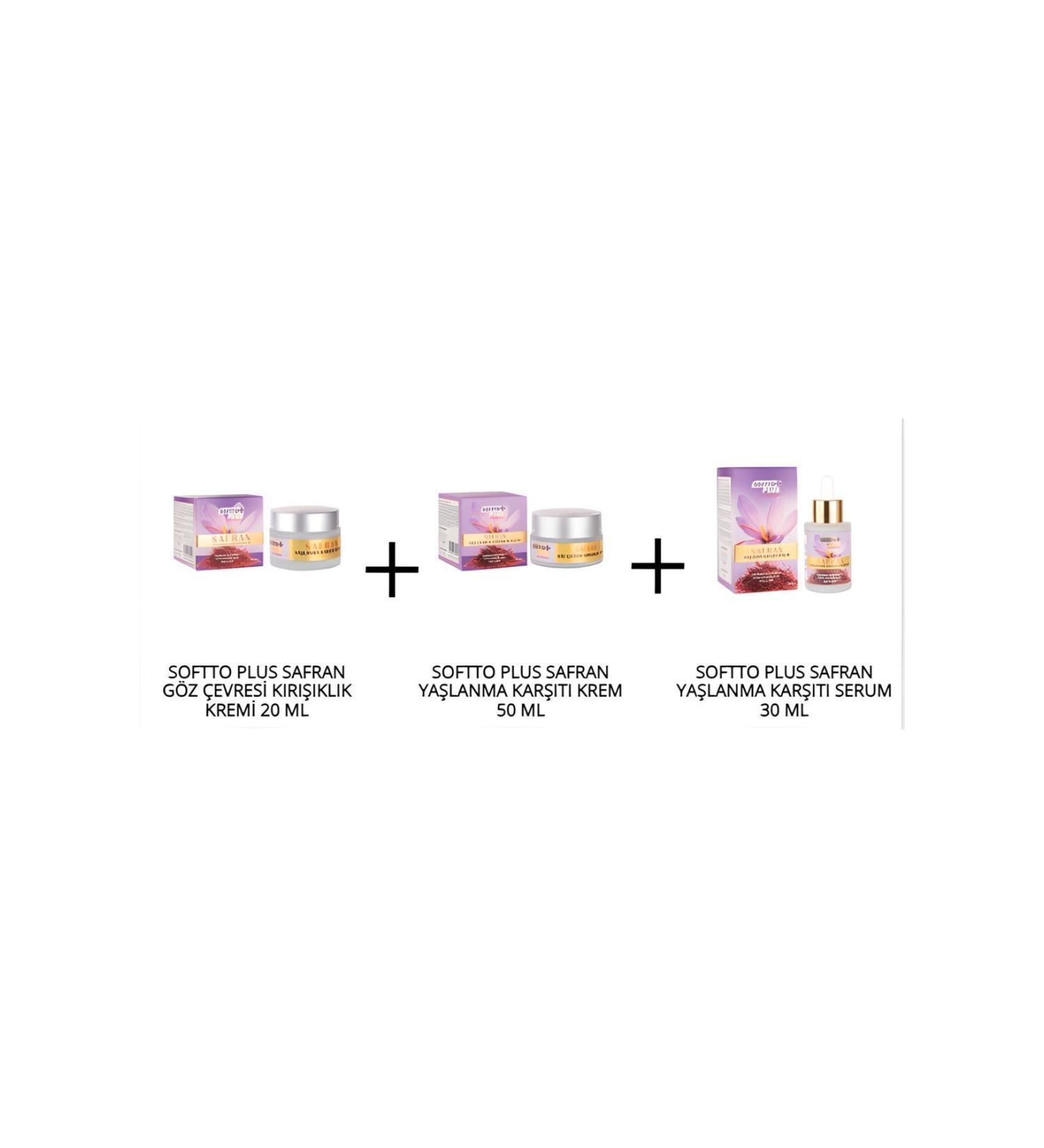 Softto Plus Saffron Anti-Aging Set (Face Cream + Serum + Eye Contour Anti-Wrinkle Cream)