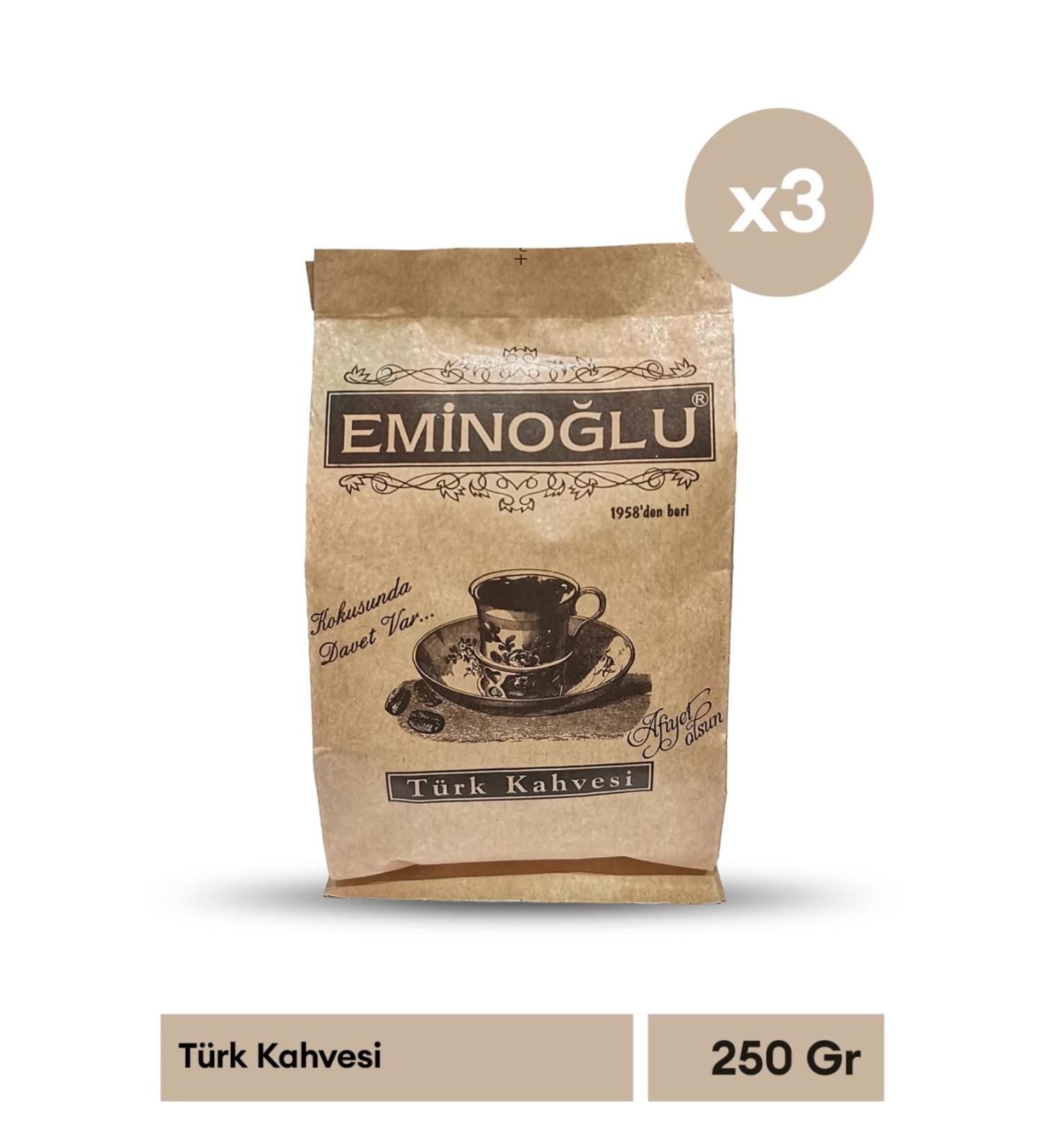 Emino lu Dried Fruits Emino lu Plain Turkish Coffee 250Gr x 3 Pieces