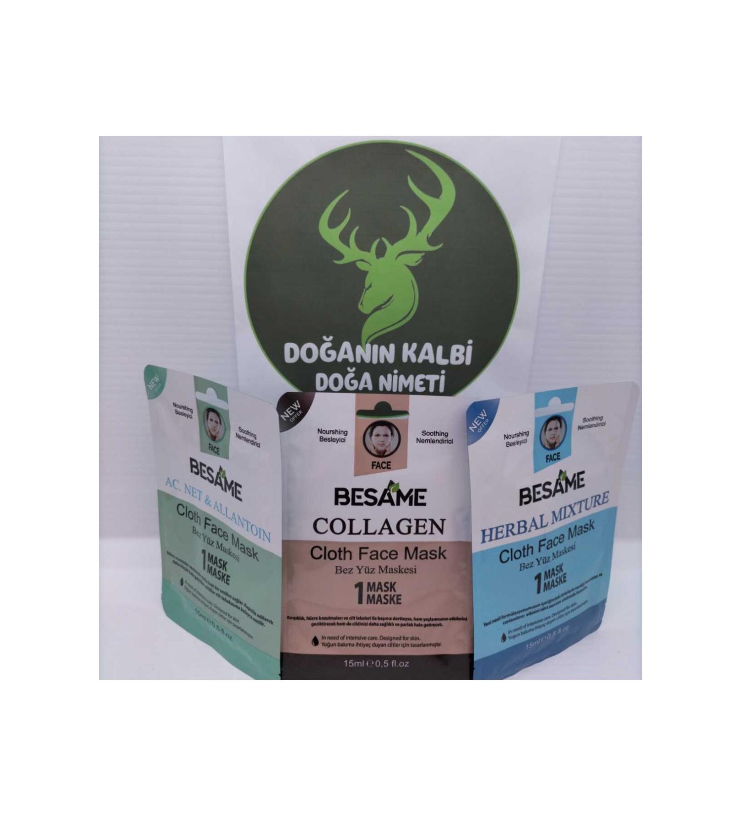Besame Cosmetics 3 Acne + Herbal Mix + Collagen Ready-Made Cloth Face Mask
