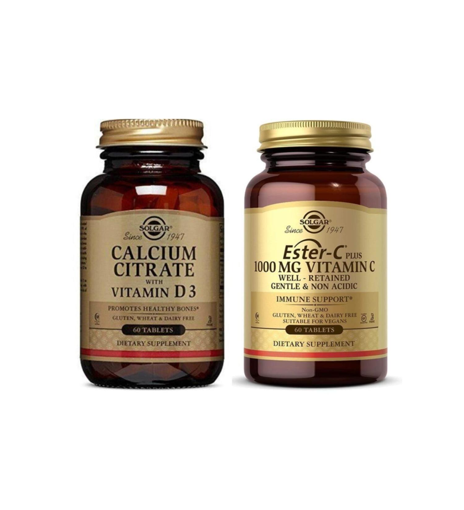 Solgar Calcium Citrate With Vitamin D 3 60 Tablets Ester-c Plus 1000 Mg 60 Tablets