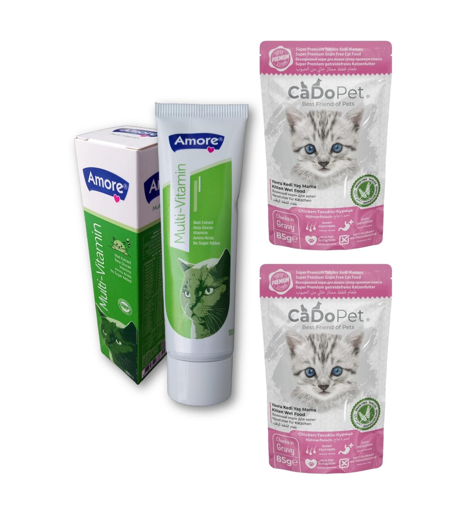 AMORE Multivitamin-Taurine-Biotin 100ml Cat Malt CadoPet Kitten 2 Punch Wet Food