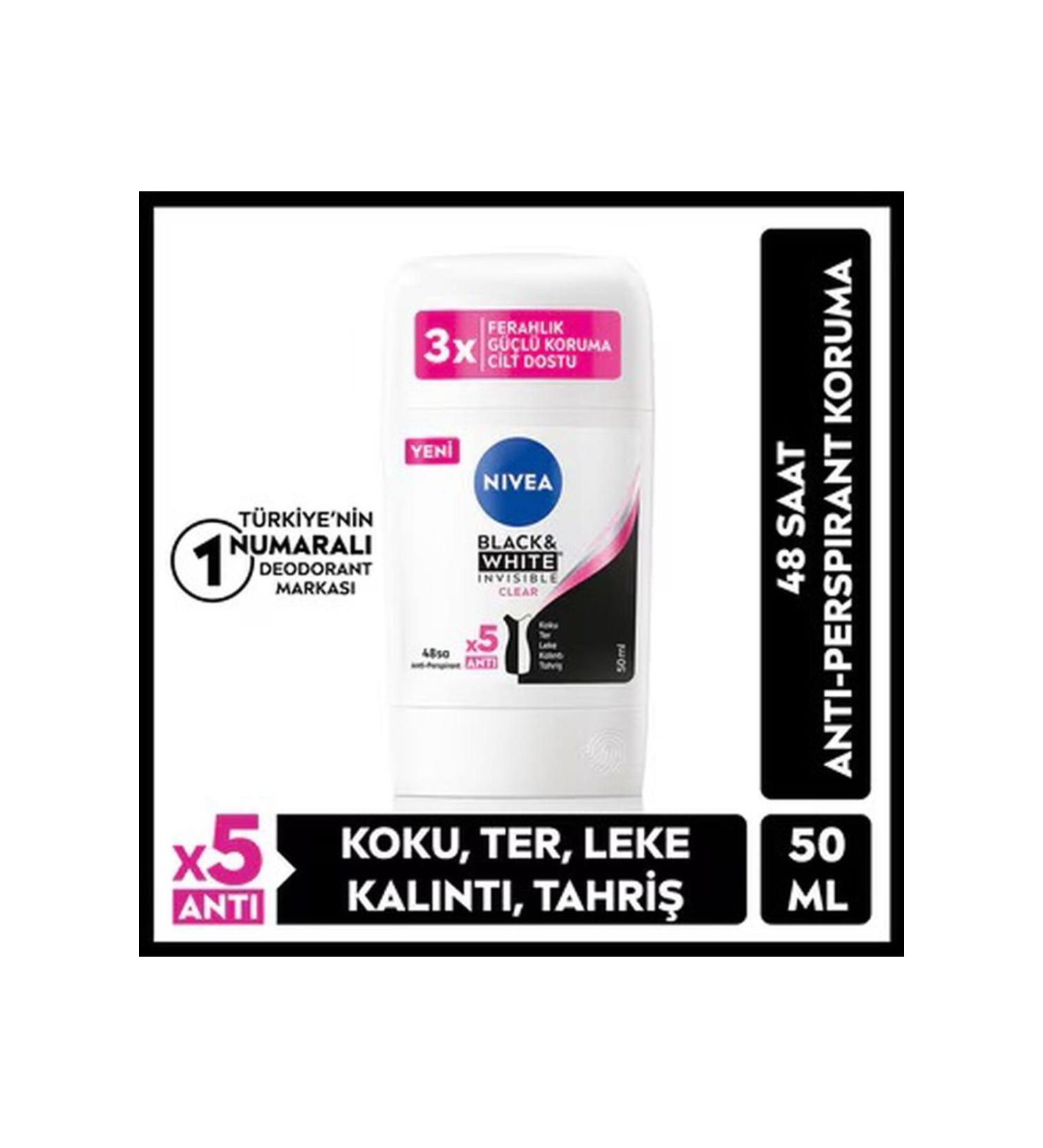 NIVEA Women's Stick Deodorant Black&White Invisible Clear 50 ml