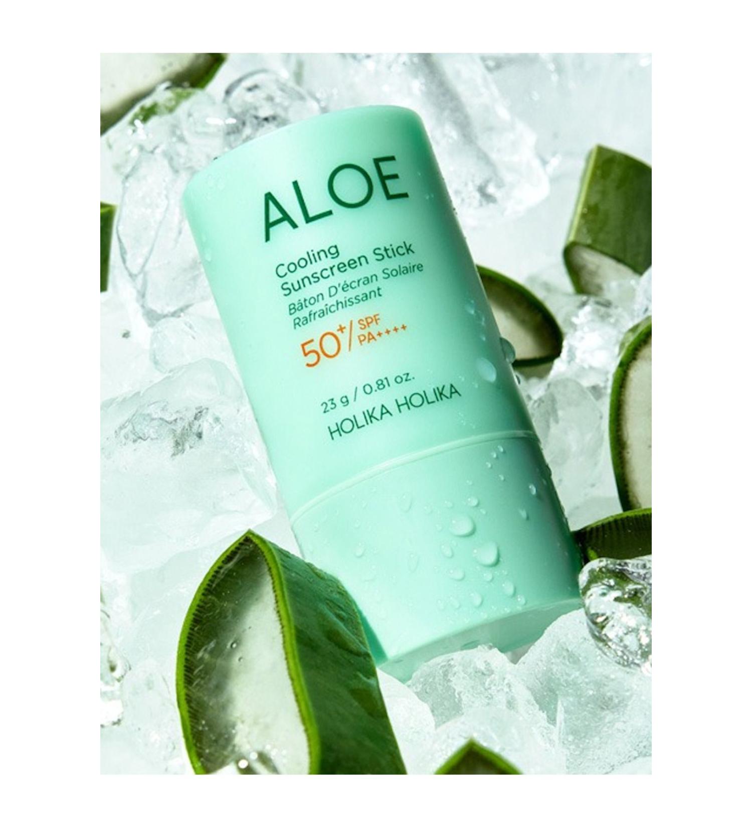 Holika Holika Aloe Cooling Sunscreen Stick SPF50+ PA (MATTE FINISH HIGH UV PROTECTION FACE SUN CREAM STICK) 23g - Buy Online on GoSupps.com