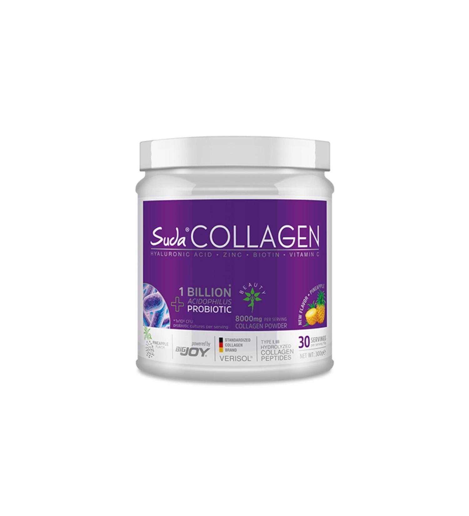 Collagen in Water Collagen Probiotic Pineapple Flavored 300gr - 8000 Mg Hydrolyzed Collagen Peptide - Type 1 type 3