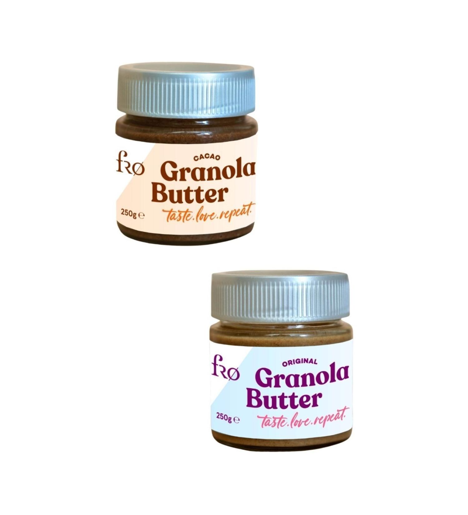FRO 2-Pack Granola Butter Original and Cacao Gluten-Free Sugar-Free Vegan Breakfast Spread 2x250gr - Buy Online on GoSupps.com