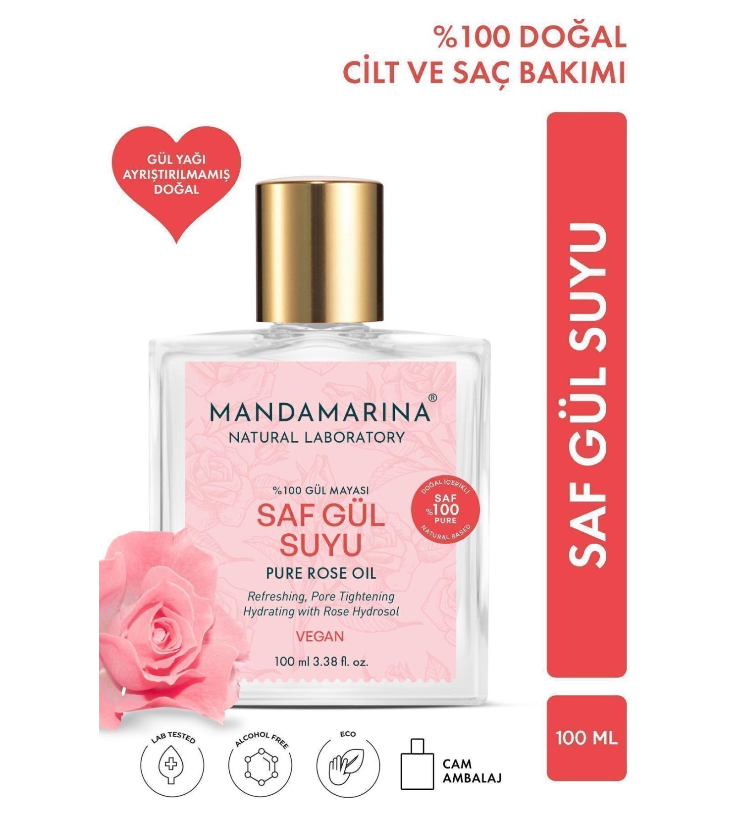 Mandamarina Rose Water Pore Tightening Brightening and Purifying Tonic 0 Natural Pure Glass Bottle 100 ml - Buy Online on GoSupps.com