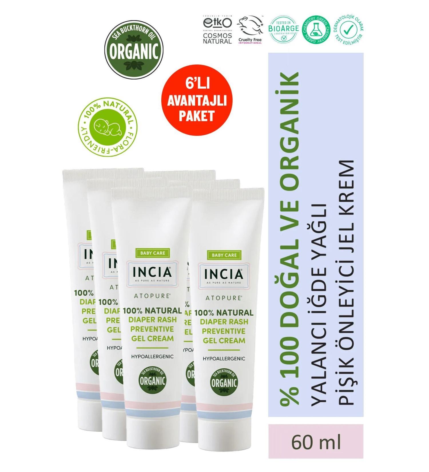 INCIA 0 Natural Diaper Rash Prevention Gel Cream Organic Sea Buckthorn Care Cream Herbal 60 ml x 6 PCS