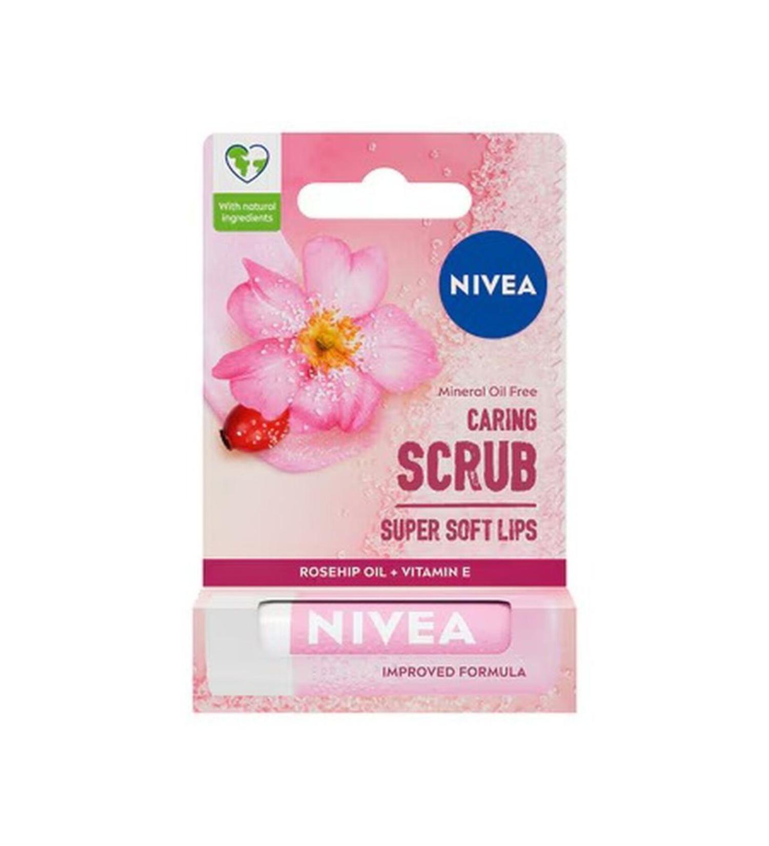 NIVEA Lip Care Cream and Peeling Rosehip Oil 4.8 g Lip Moisturizing Make-up Base