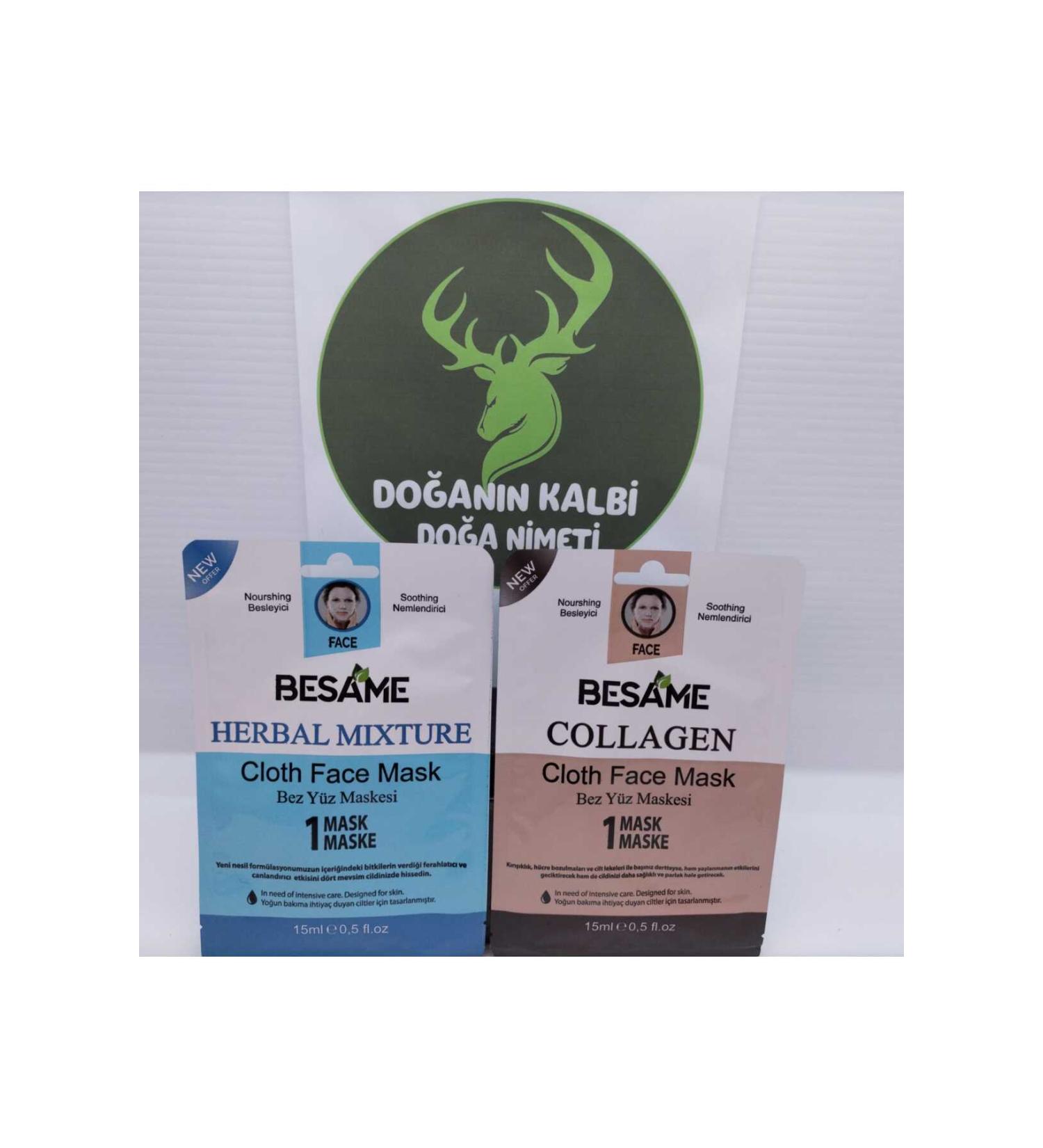 Besame Cosmetics 2 Herbal Mix + Collagen Facial Care Ready-Made Cloth Face Mask