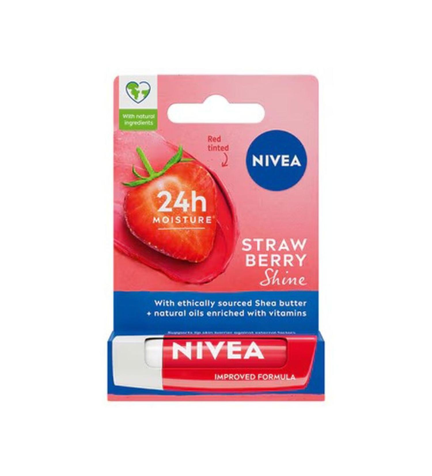 NIVEA Lip Care Cream and Lip Gloss Strawberry 4.8 g 24 Hour Moisture
