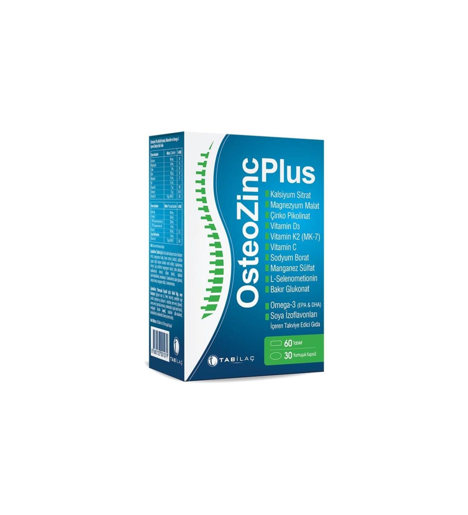Osteozinc Plus Multivitamin Minerals and Omega-3 Supplementary Food 60 Tablets and 30 Capsules