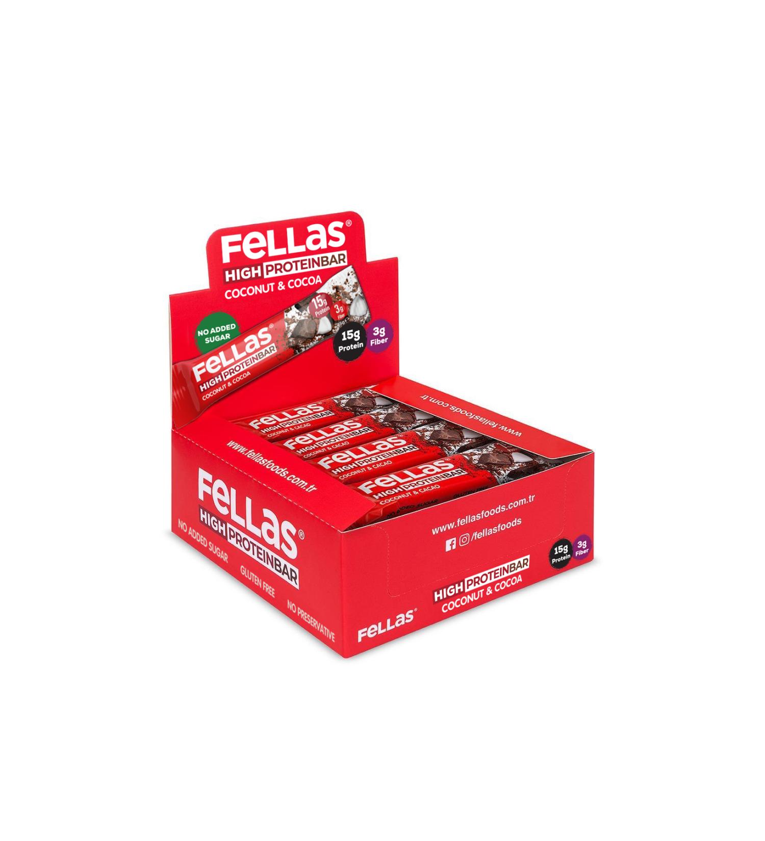 Fellas High Protein Bar - Coconut and Cocoa 45 gr x 12 Pieces - Buy Online on GoSupps.com