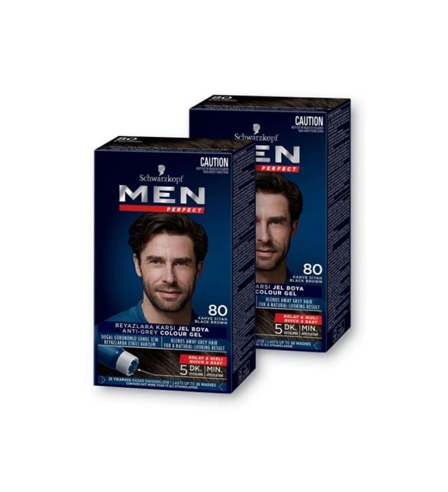 Men Perfect Schwarzkopf Hair Dye 80 - Brown Black X2