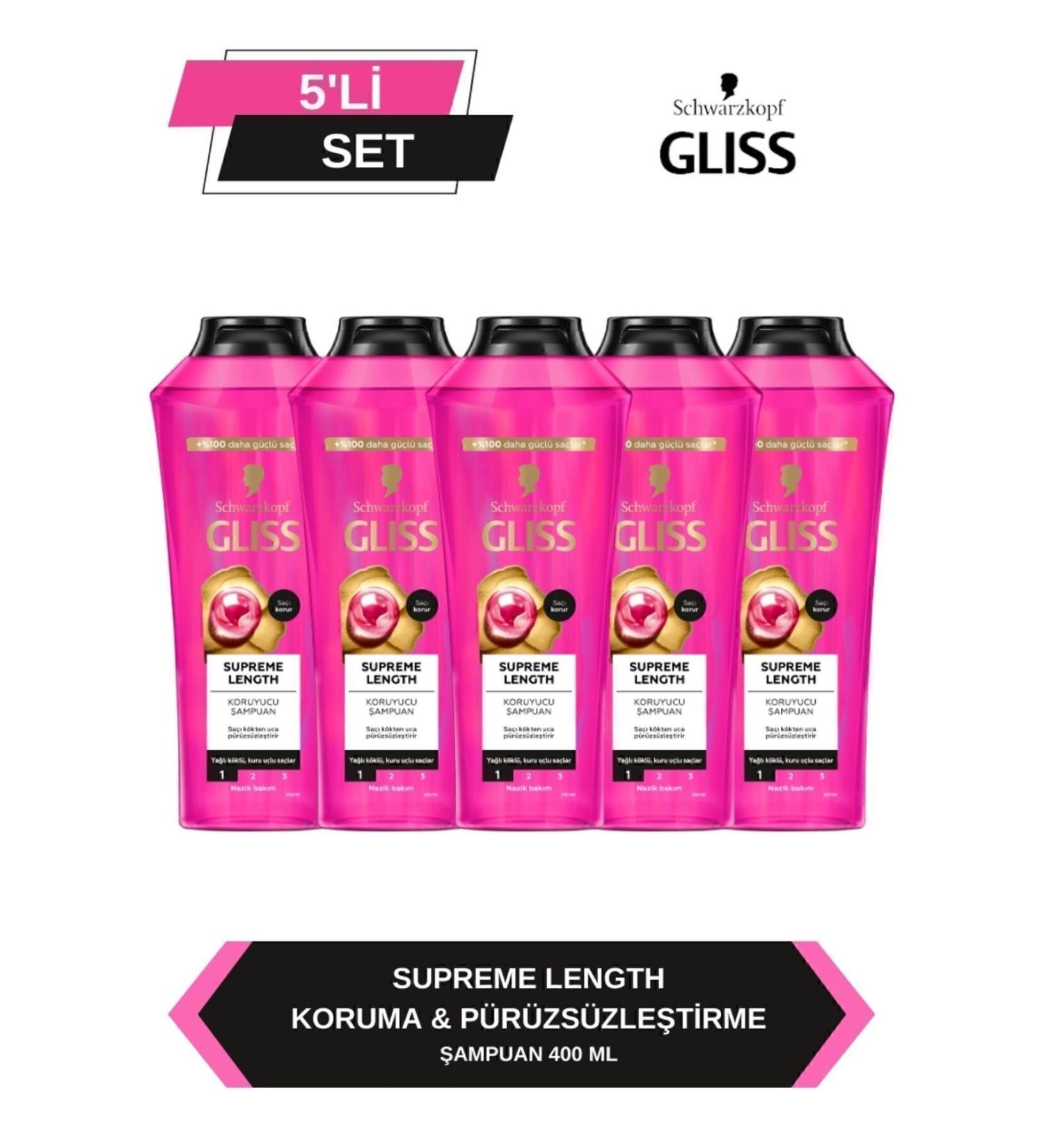 Gliss Supreme Length Long Hair Special Shampoo 400 ml x 5 Pieces - Buy Online on GoSupps.com
