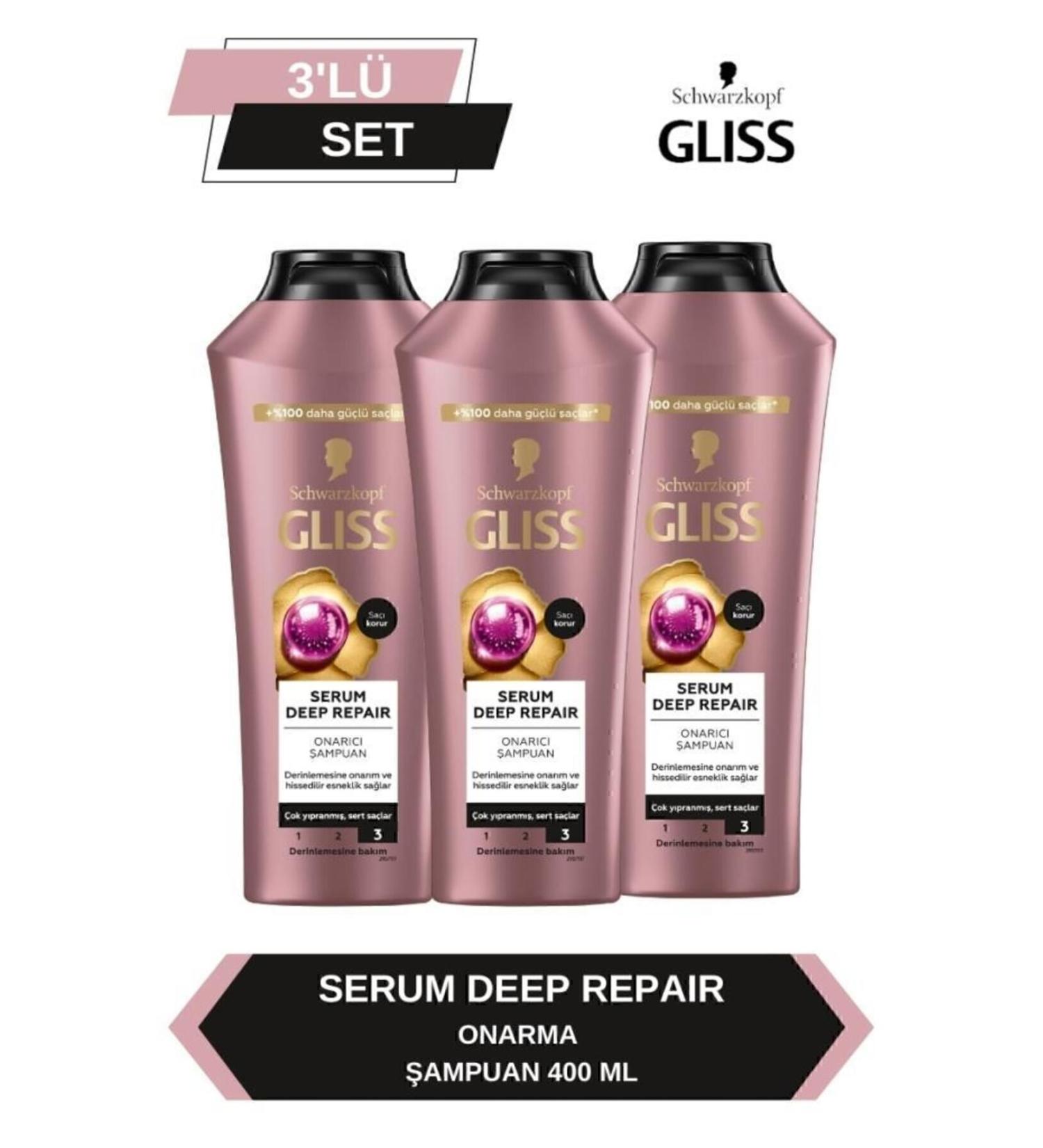 Gliss Serum Deep Repair Repairing Shampoo 400 ml X 3 Pieces - Buy Online on GoSupps.com